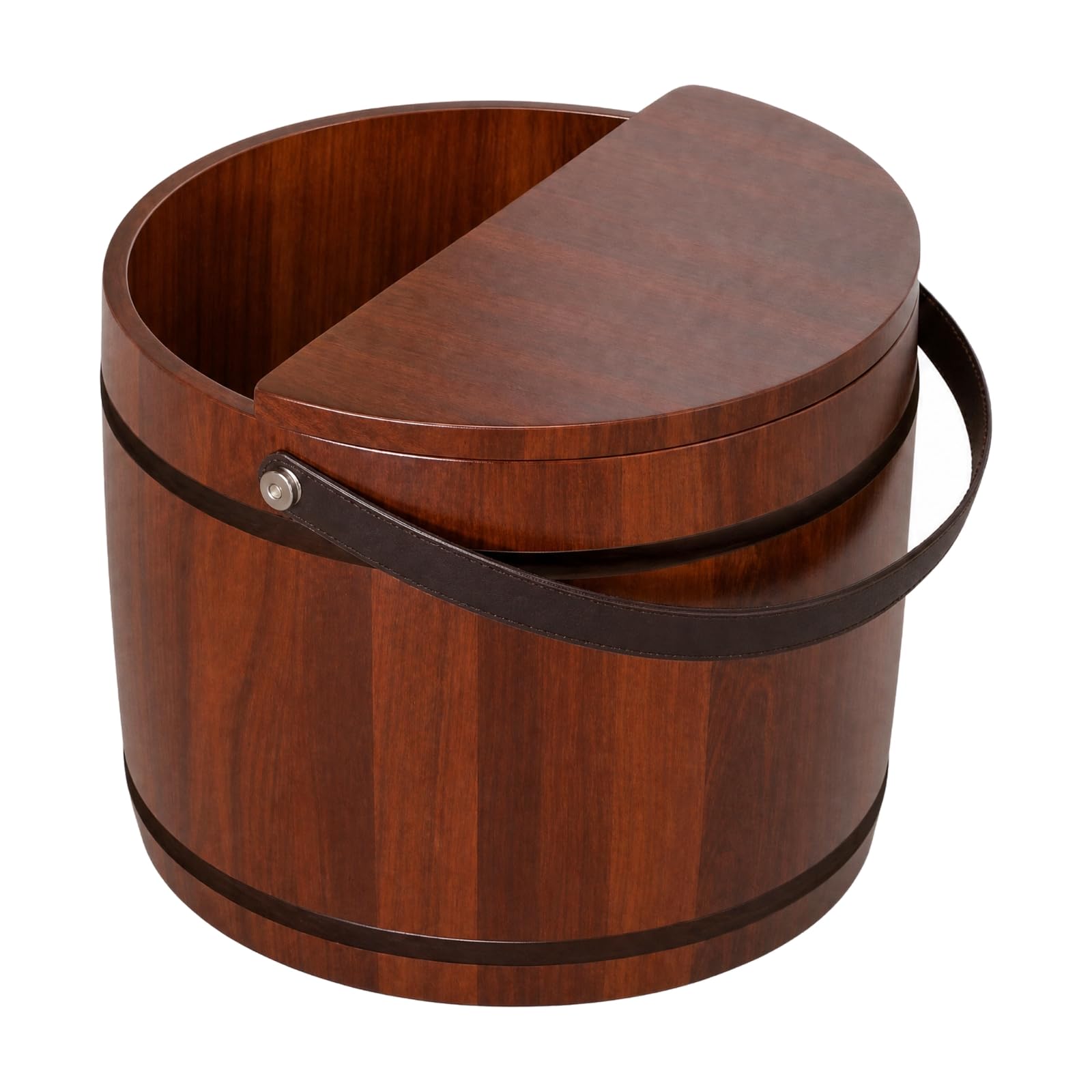 Secchio Cilindrico in Cedro per Bagno dei Piedi Resistente Vasca Pediluvio in Legno Massello con Maniglia Naturale per Adulti, Casa, Massaggio, 30x31cm