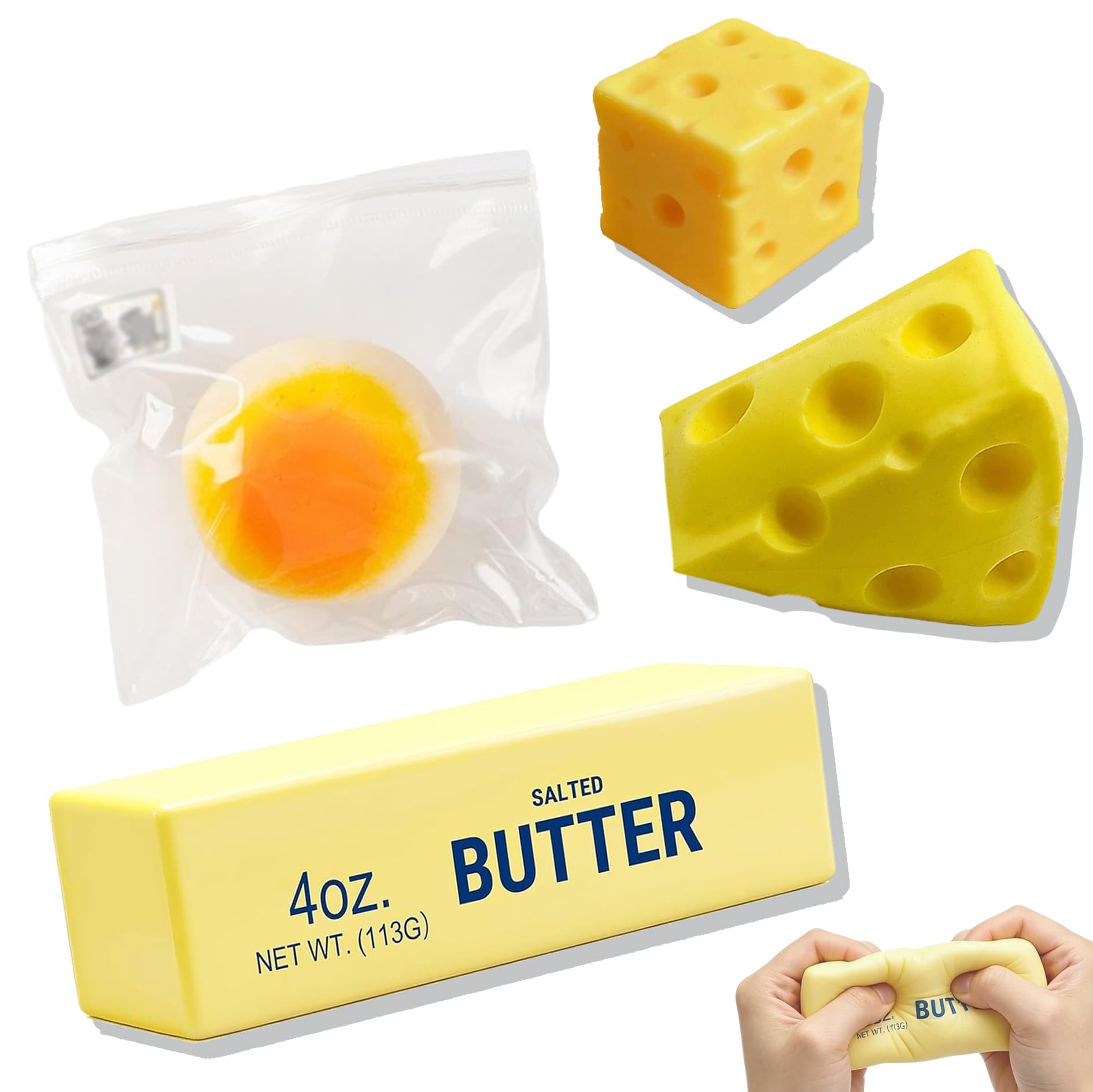 4PCS Butter and Cheese Squishy Pack, Squeezy Butter Squishy Toy, Squishes