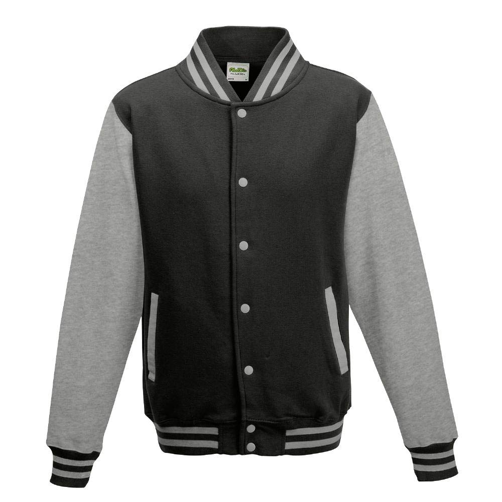 Just Hoods Men's Charcoal/Heather Grey - Unisex College Jacket 'Varsity Jacket', M