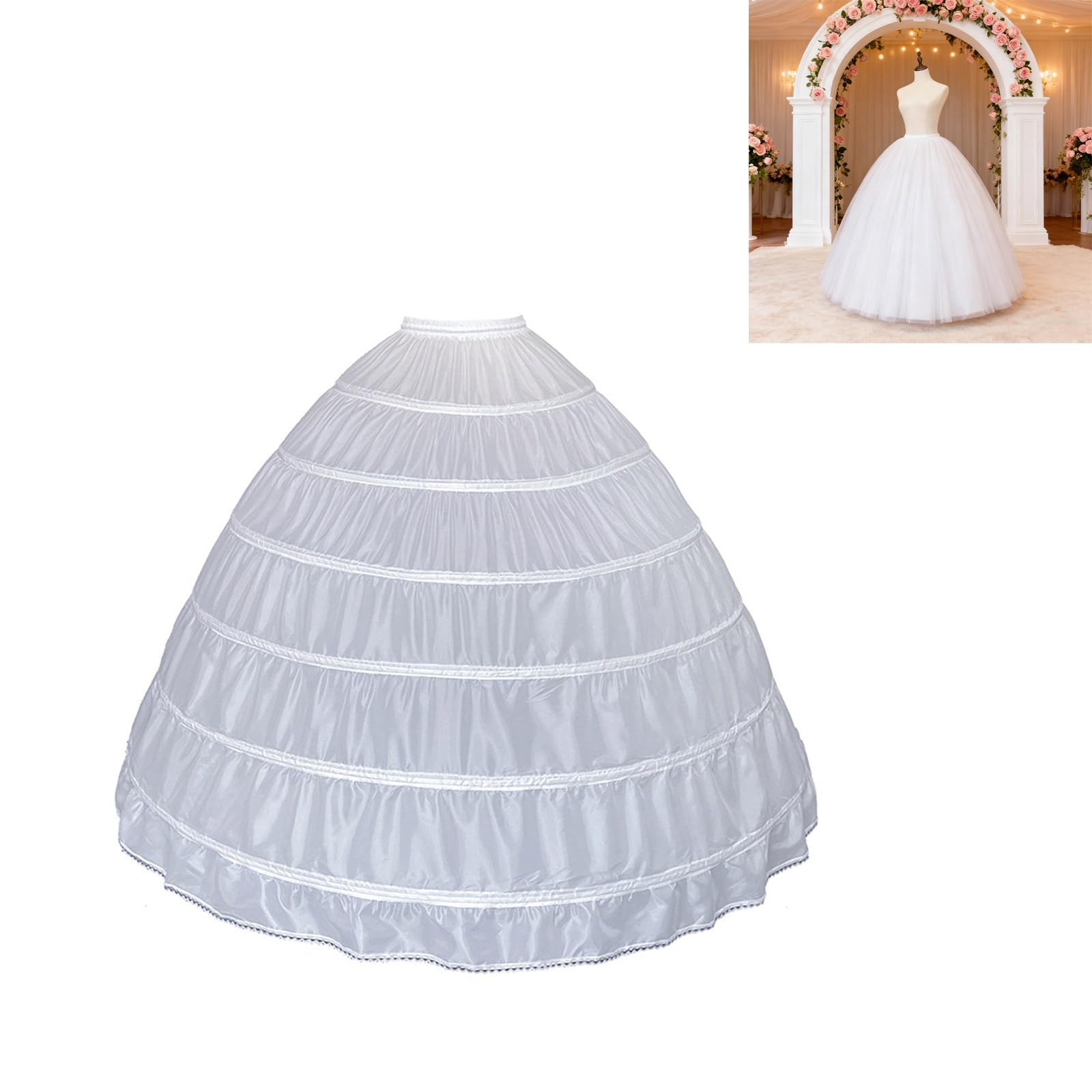 Jupon de Mariage Pliable avec 6 cerceaux, sous-Jupe Bouffante structurée pour Robes de Bal, Robes de soirée, Accessoires de Robe Formelle, Robe de mariée Crinoline, Accessoires de Robe Formelle
