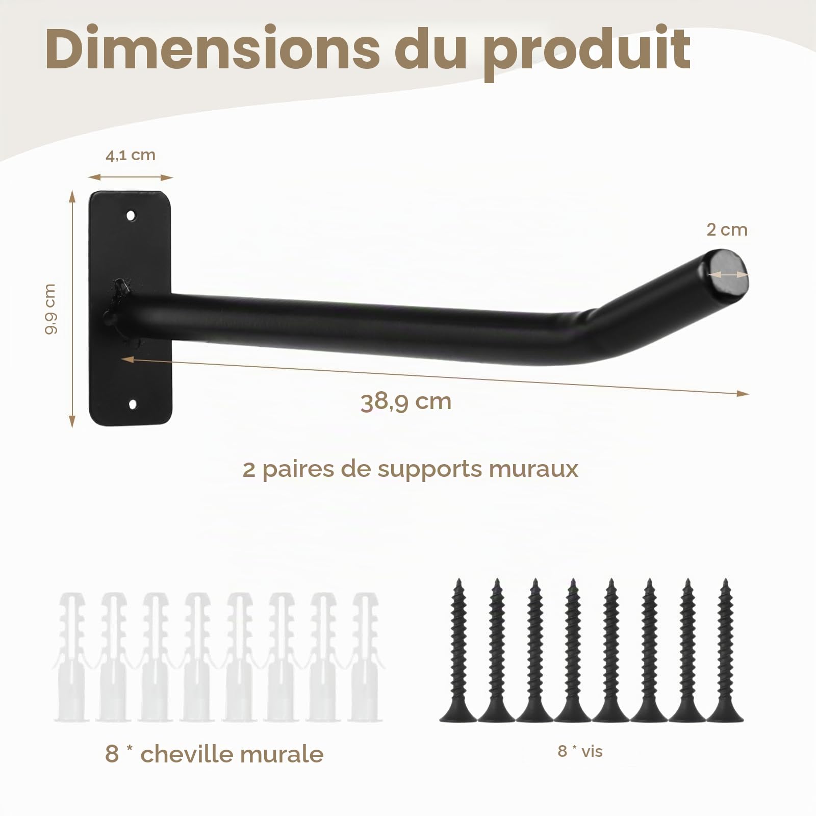 Lot de 2 paires de supports muraux pour ballons de yoga, de gymnastique, de fitness, d'échelle, pour gym, garage, échelle, support mural en métal pour ballons de basket-ball, volley