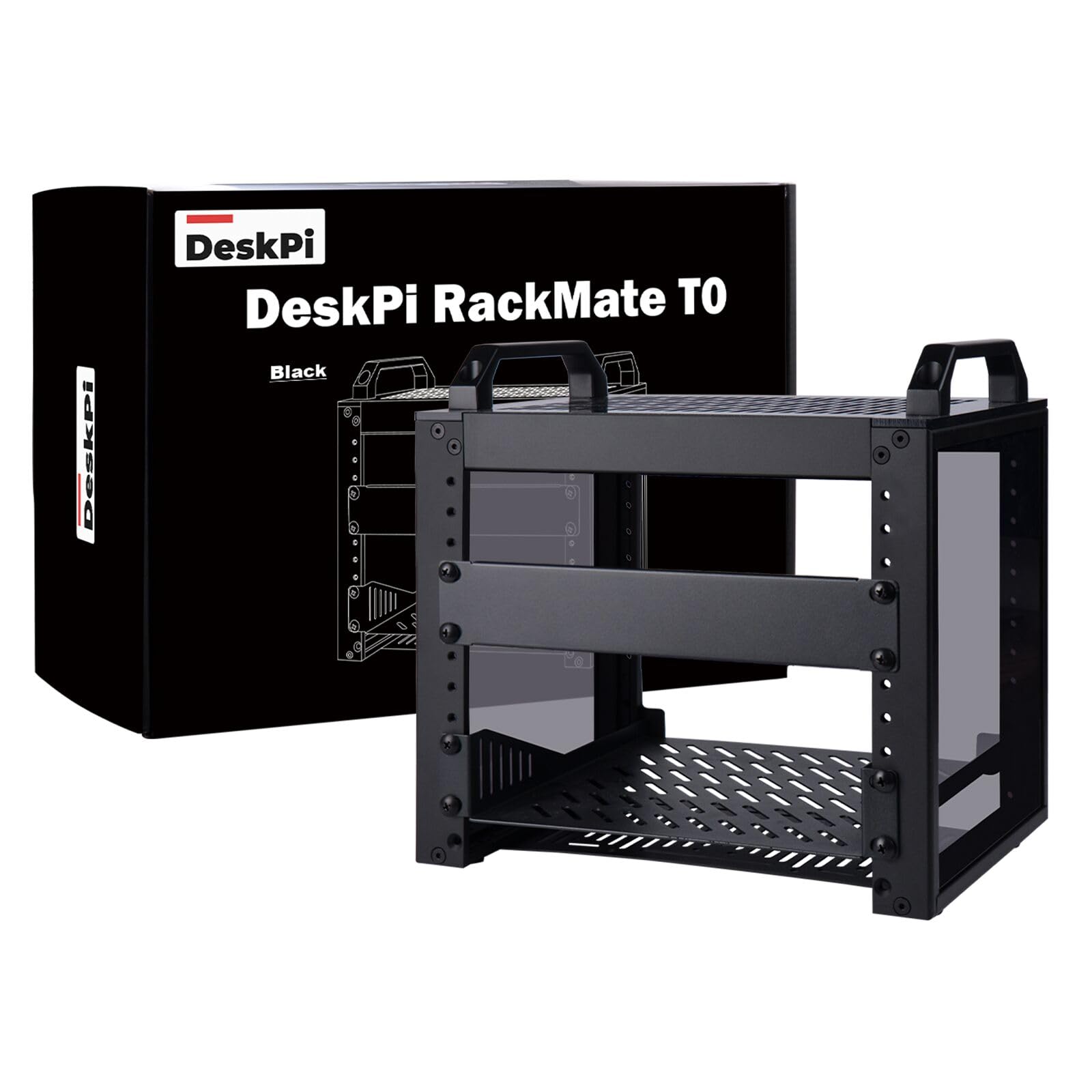 GeeekPi DeskPi RackMate T0, 4U 10 Zoll Serverschrank, 200 mm Tiefes Mini-Rack mit Regalboden & Blindplatte, für NAS, AV- & Netzwerktechnik (Schwarz)