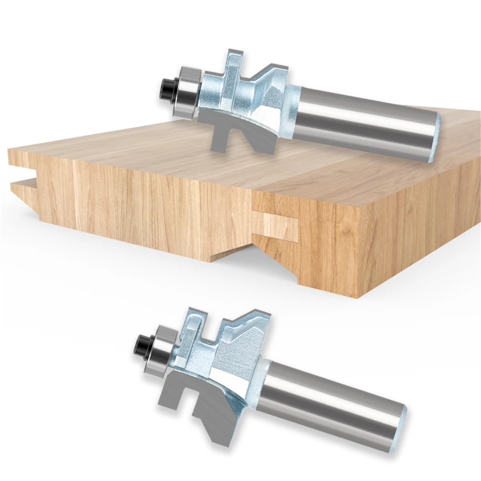 Fresa para madera en forma de T, Juego de brocas enrutadoras lengüeta combinadas con ranura en V, vástago 1/2 pulgadas y 12mm, rodamiento bolas tungsteno cobalto, 2 uds | 0.5in Shank