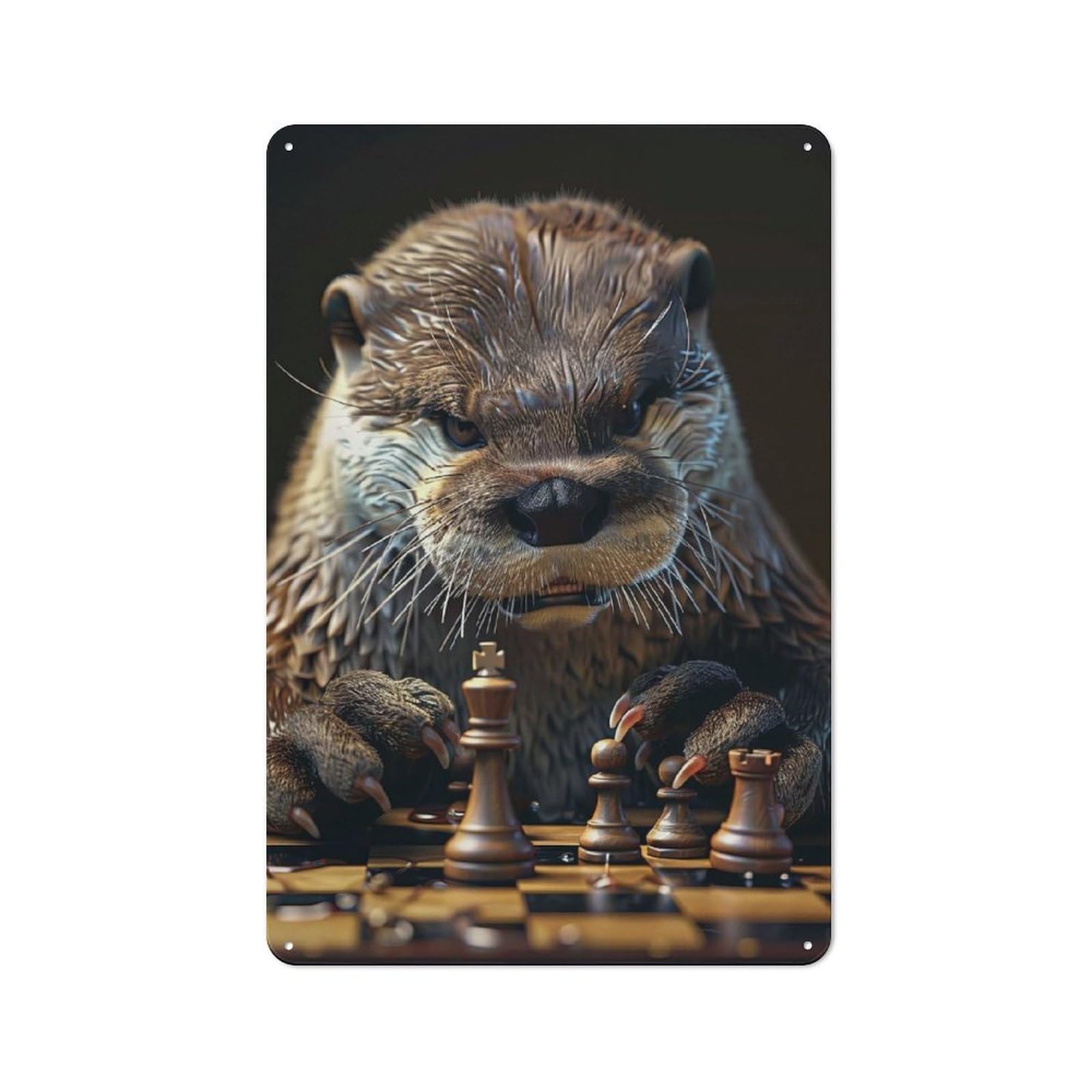 Junmoney Otter Chess Casual Metal Wall Decor 30X20cm, Tin Sign For Greenhouse, Garden Room, Cafe Or Entryway