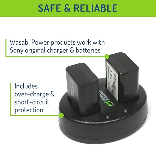 Miniatura 4 de Batería de cámara Wasabi Power NP-FW50 (paquete de 3) y cargador USB dual para Sony ZV-E10, Alpha a6000, a6300, a6400, a6500, a7, a7R, a7S, RX10 II,