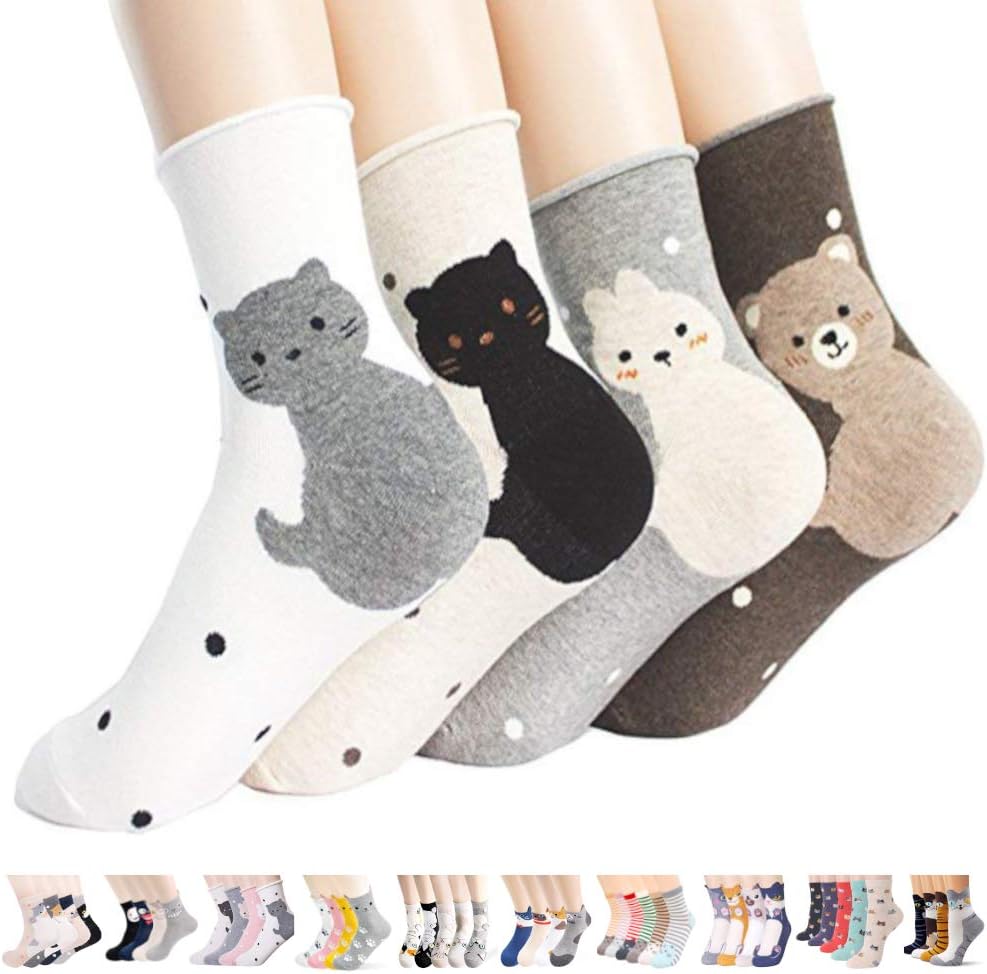 Womens Casual Socks-Cute Crazy Lovely Animal Cats Good for Gift One Size Fits All,Snow Cats B,One Size