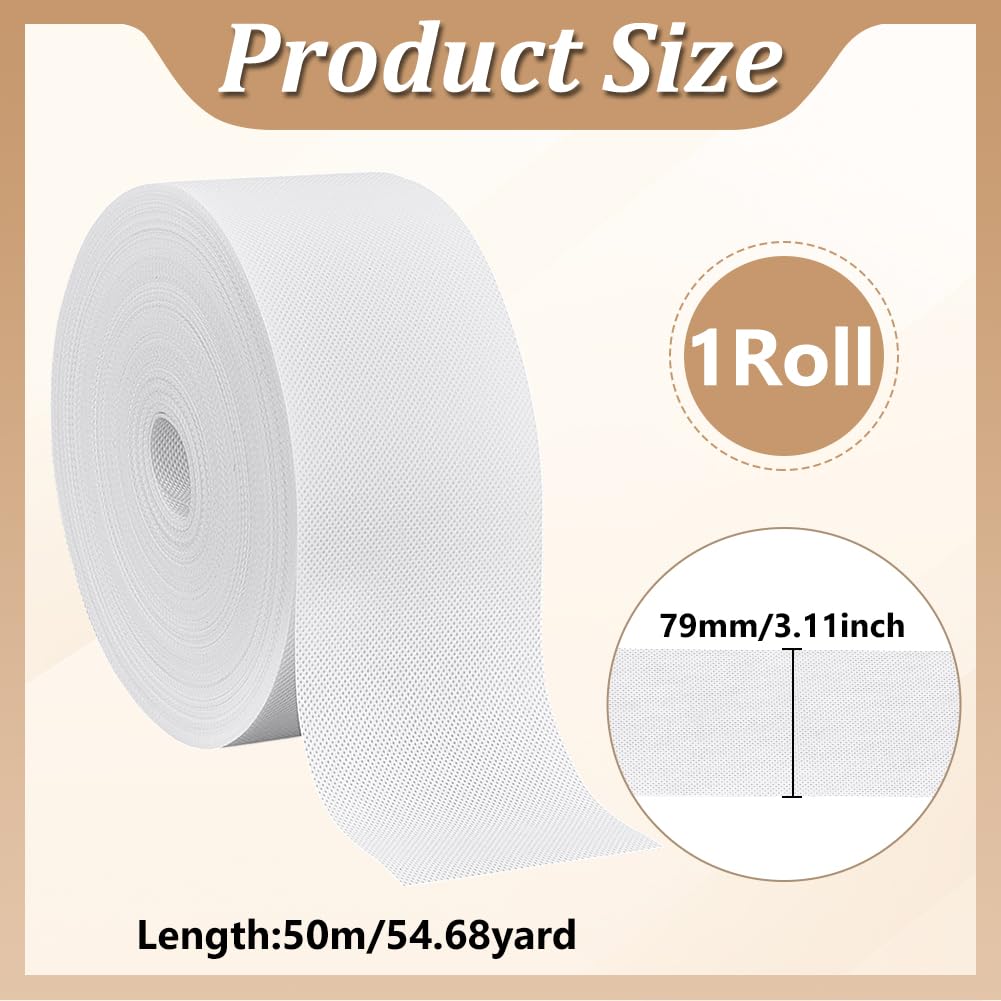 BENECREAT 55 Yards/50m White Curtain Tape, 3.1 Inch/8cm Wide Non Woven Cloth Tape - Image 2