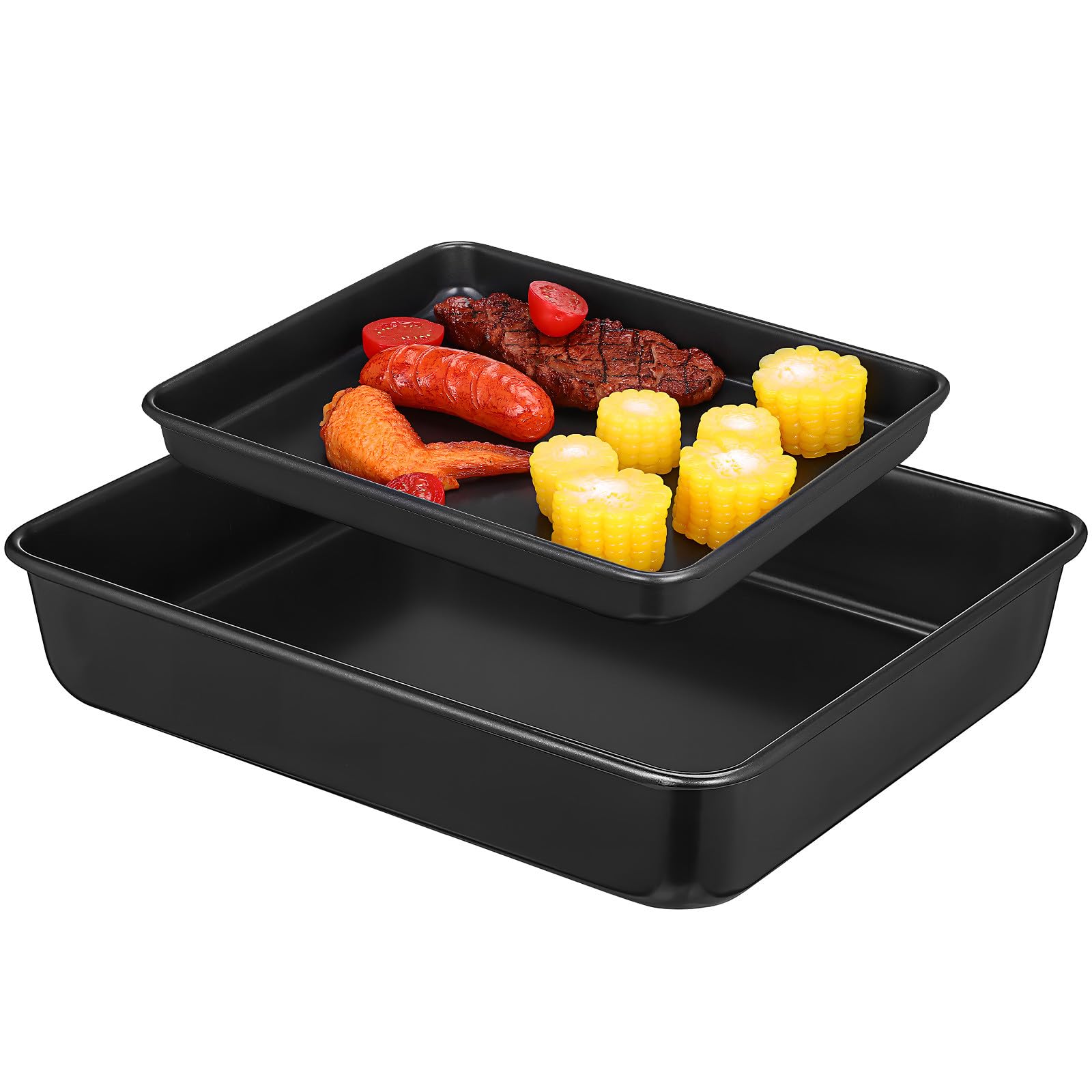 Juego de 2 Bandejas para Hornear de Acero Inoxidable, Antiadherente, Color Negro, Tamaños Grande (33 Cm) y Mediano (28 Cm), Bandejas para Horno de Cocina Ideales para Hornear