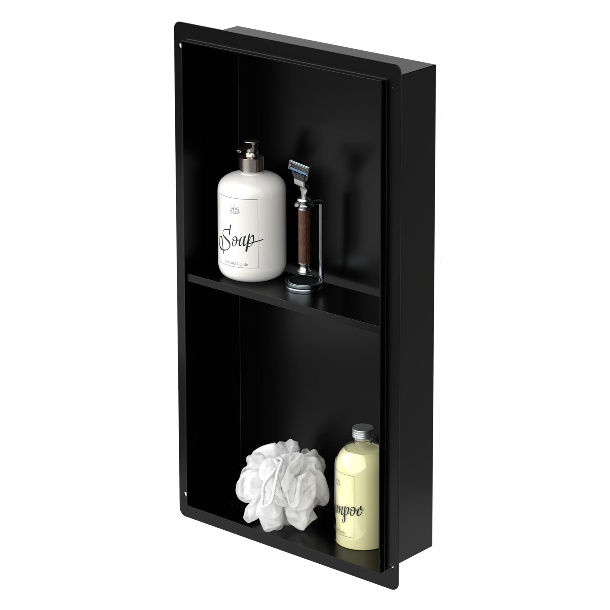 LuxeBath Doppel-Wandnische aus Edelstahl, Schwarz, 30x60x10 cm