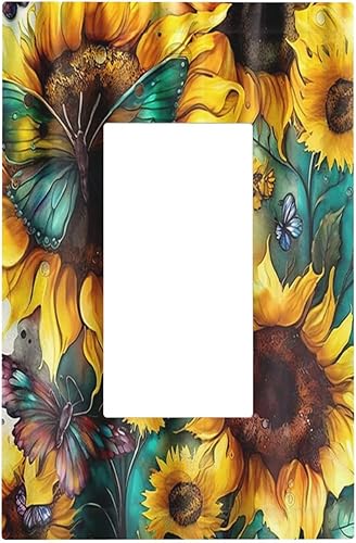 Miniatura 1 de Cubierta de salida de interruptor de luz de 1 cuadrilla, diseño de mariposa verde y verde azulado, girasol, verde, turquesa, amarillo, floral, Gfci,