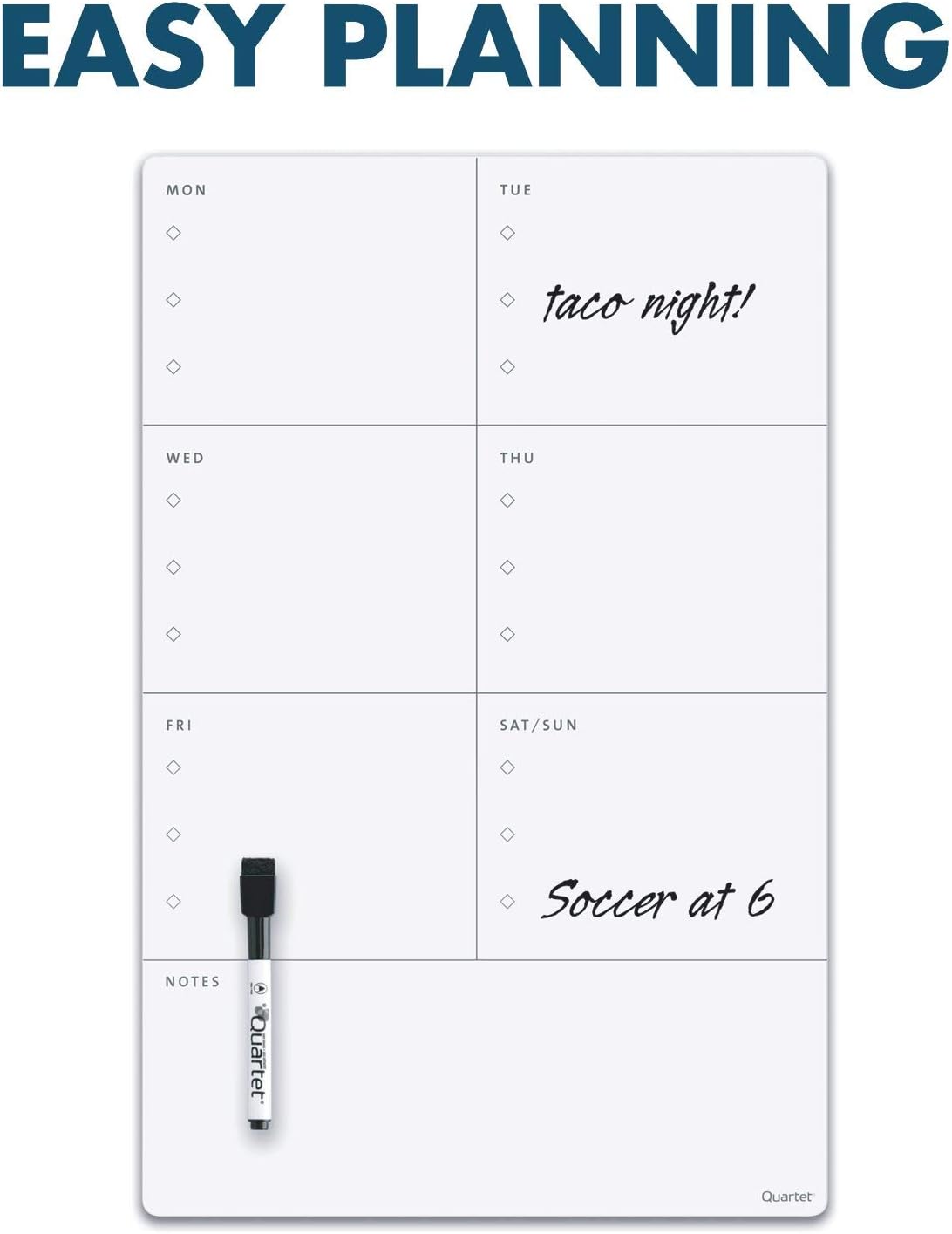 Quartet Magnetic Weekly Planner Dry Erase Board, 11" x 17", Small White Board for Fridge, Home School Supplies or Home Office Decor, Frameless, Includes 1 Dry Erase Marker (63540)