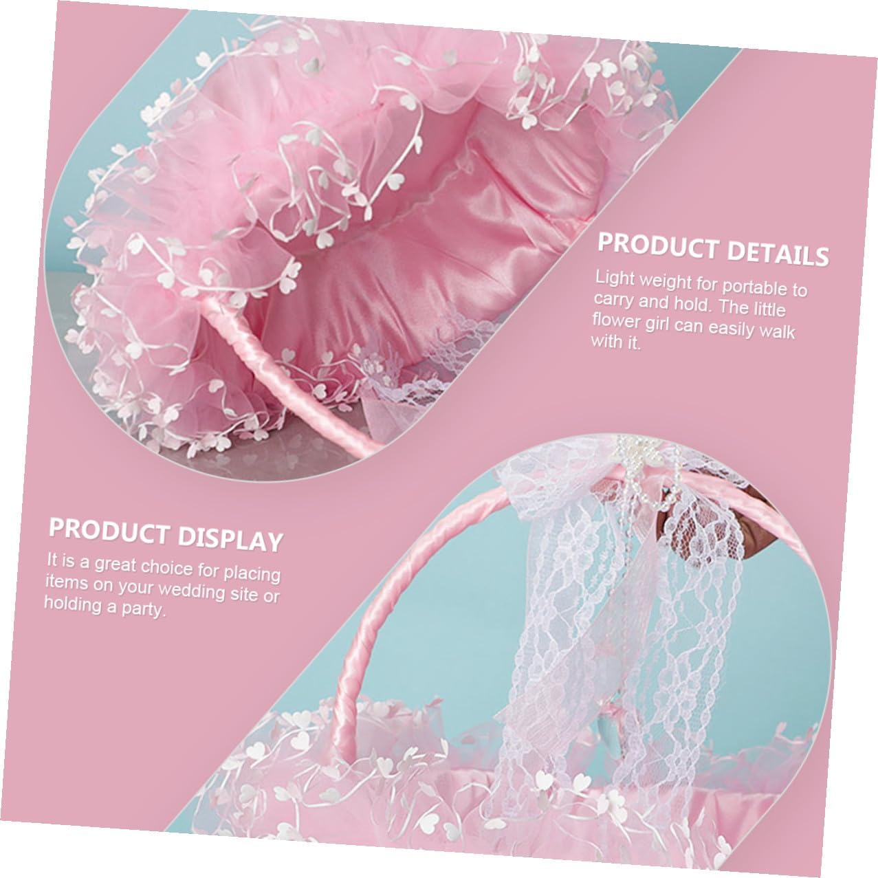Lace Wedding Flower Girl Basket Portable Decorative Flower Basket with Handle for Wedding Ceremony and Party Supplies