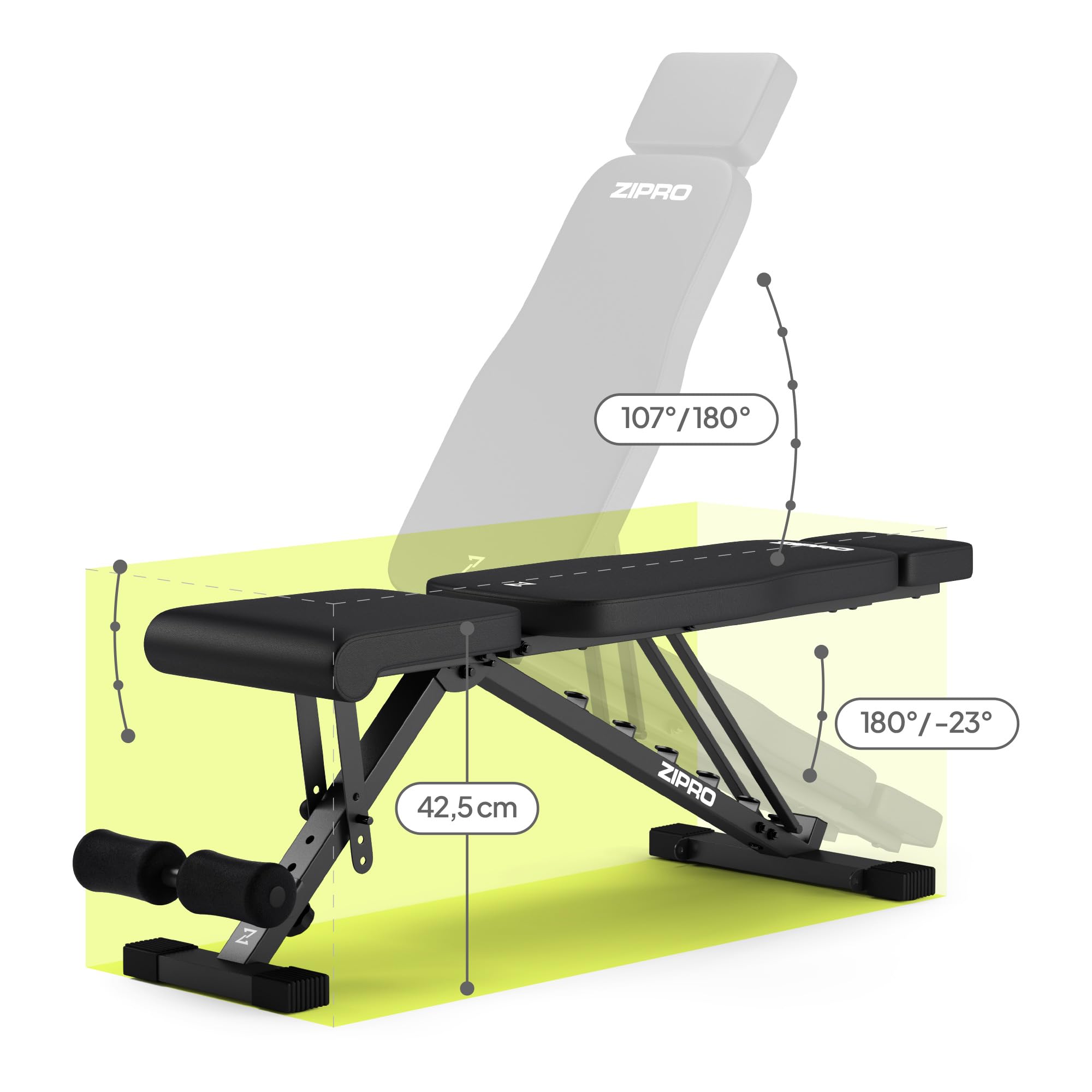 ZIPRO Panca Palestra Attrezzi per Addominali Multifunzionale Pesi Casa Fitness Pieghevole Home Gym Piana Regolabile Portata 300kg Allenamento Completo 7 Posizioni Schienale Salvaspazio - Grind Nero