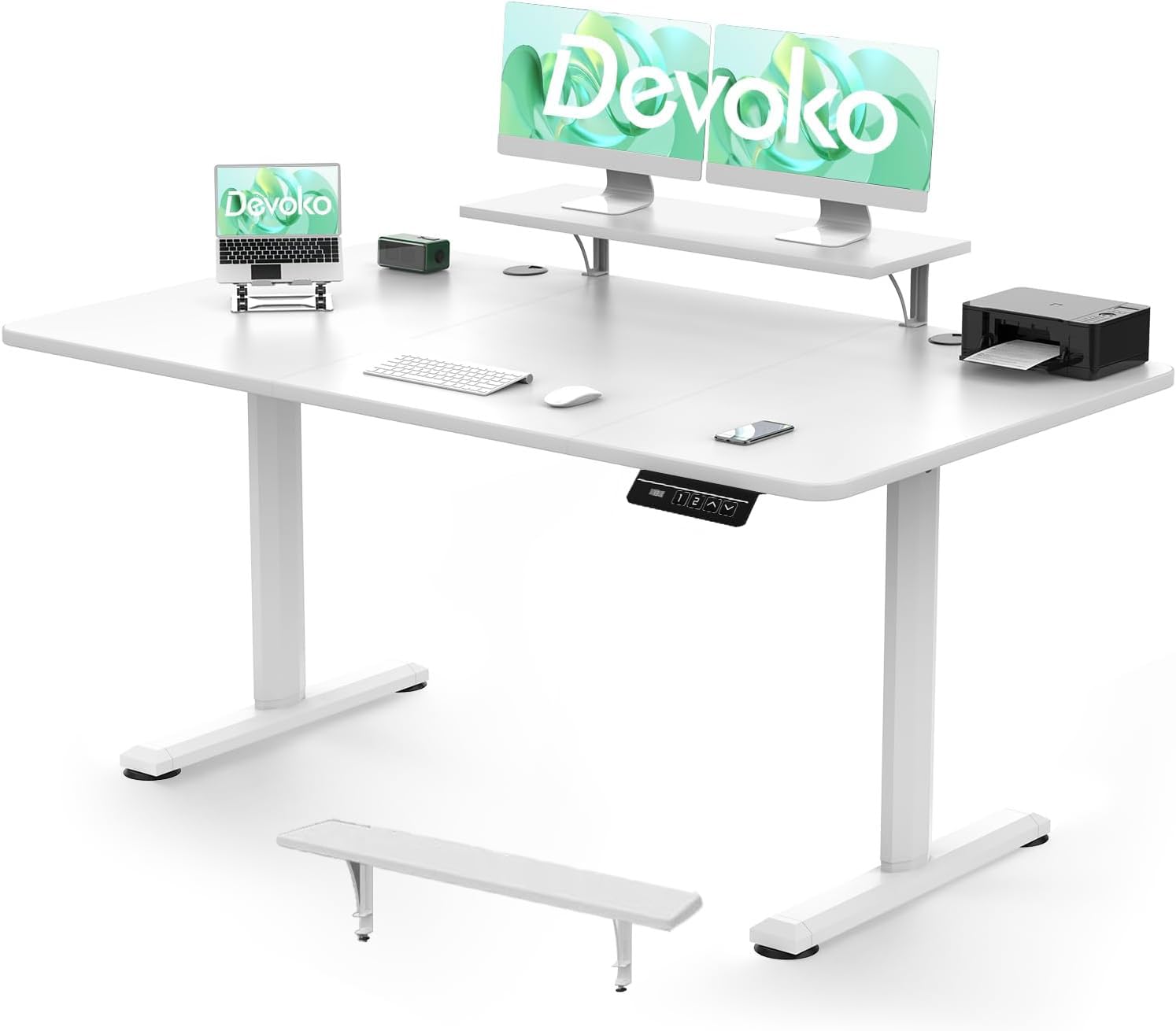 Devoko Escritorio Elevable Eléctrico con Tablero 160 x 70cm, Escritorio Regulable en Altura 73-118cm, 2 Opciones de Memoria Inteligente para Estudiar, Trabajar(160×70 cm,Blanco)