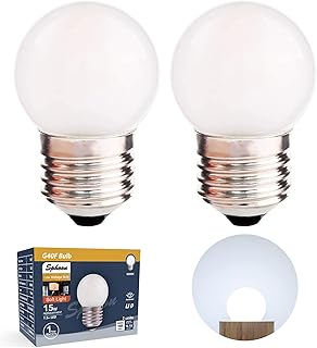 G40 1.5w Dim Led Bulb Equivalent 15 Watt Light Bulbs, Standard E26 Base Frosted Glass Soft Bright White 6000k for Home Decorative, Fridge Freezer Lamp, CRI 90+, 150lm, Pack of 2