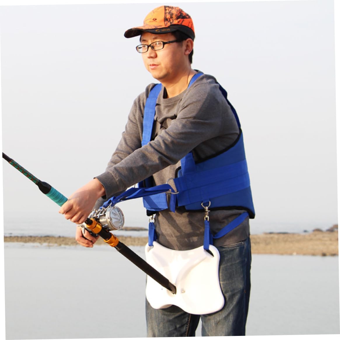 Adjustable Fishing Rod Fighting Belt Stand Up Fishing Belt with Shoulder Back Harness Boat Fishing Belly Belt Rod Holder