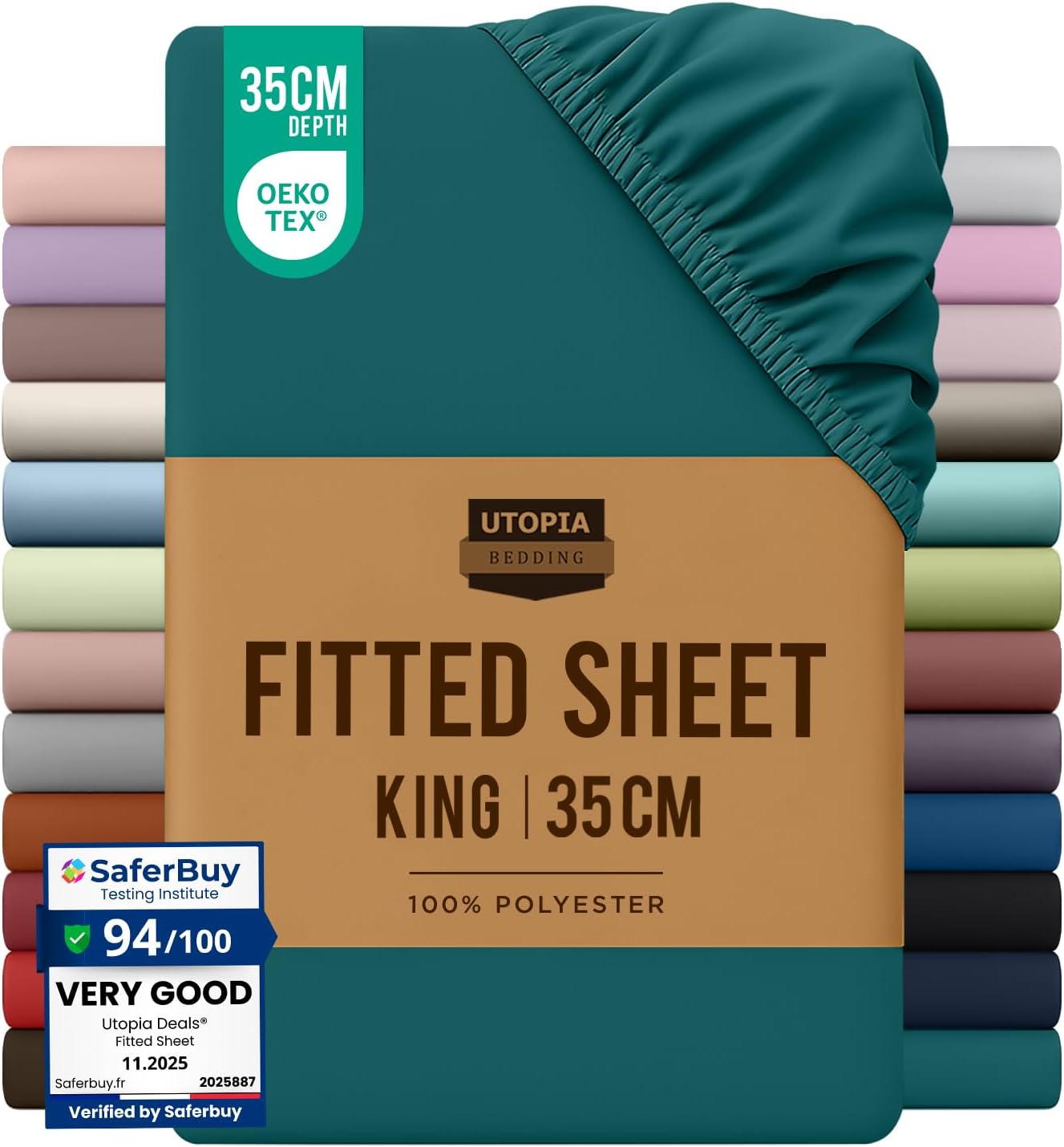 Utopia Bedding Fitted Sheet King, Teal - Deep Pocket 14 inch (35 cm) - Easy Care - OEKO-TEX Certified - Soft Brushed Microfibre Fabric - Shrinkage and Fade Resistant - Bottom Sheet