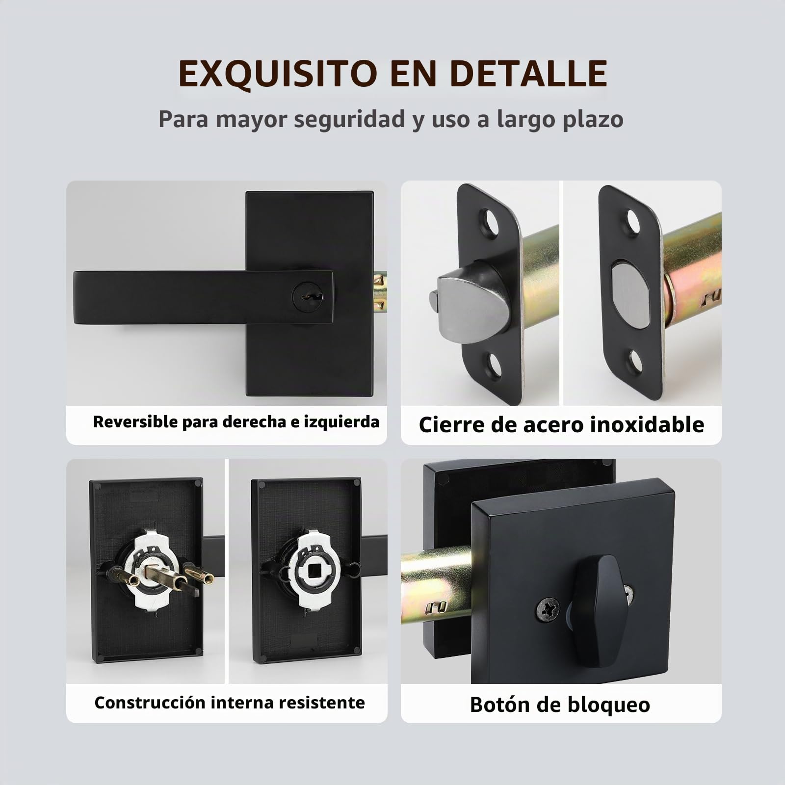 Haidms Juego de cerradura de puerta exterior negra con cerrojo de seguridad, manija de puerta delantera negra mate, cerraduras de entrada con llave igual, cerradura de puerta delantera de aleación de
