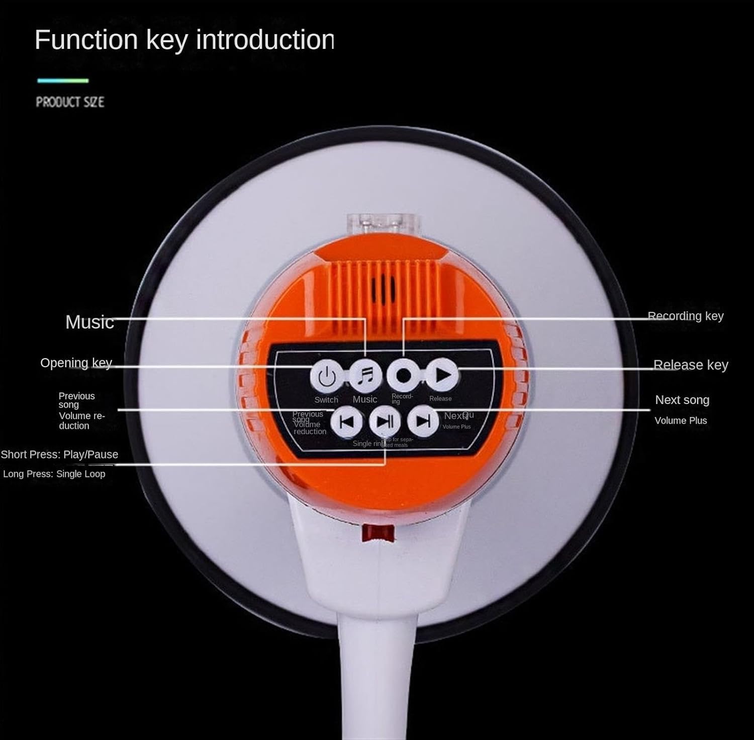 Registrazione da 200 Secondi Funzione di Allarme megafono Altoparlante Dispositivo Audio Funzionale megafono Portatile Leggero