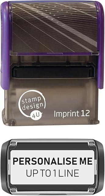 Stamp Design 4U Imprint 12 48x18mm 1 Line Personalised Stamp Premium Custom Made Self-Inking Business Address Rubber Stamp with Black Ink