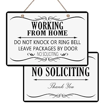 Working from Home Sign,Do Not Knock or Ring Bell Leave Packages at Door No Soliciting PVC Sign for Front Door Home Based Business Sign (8 X12 inch)