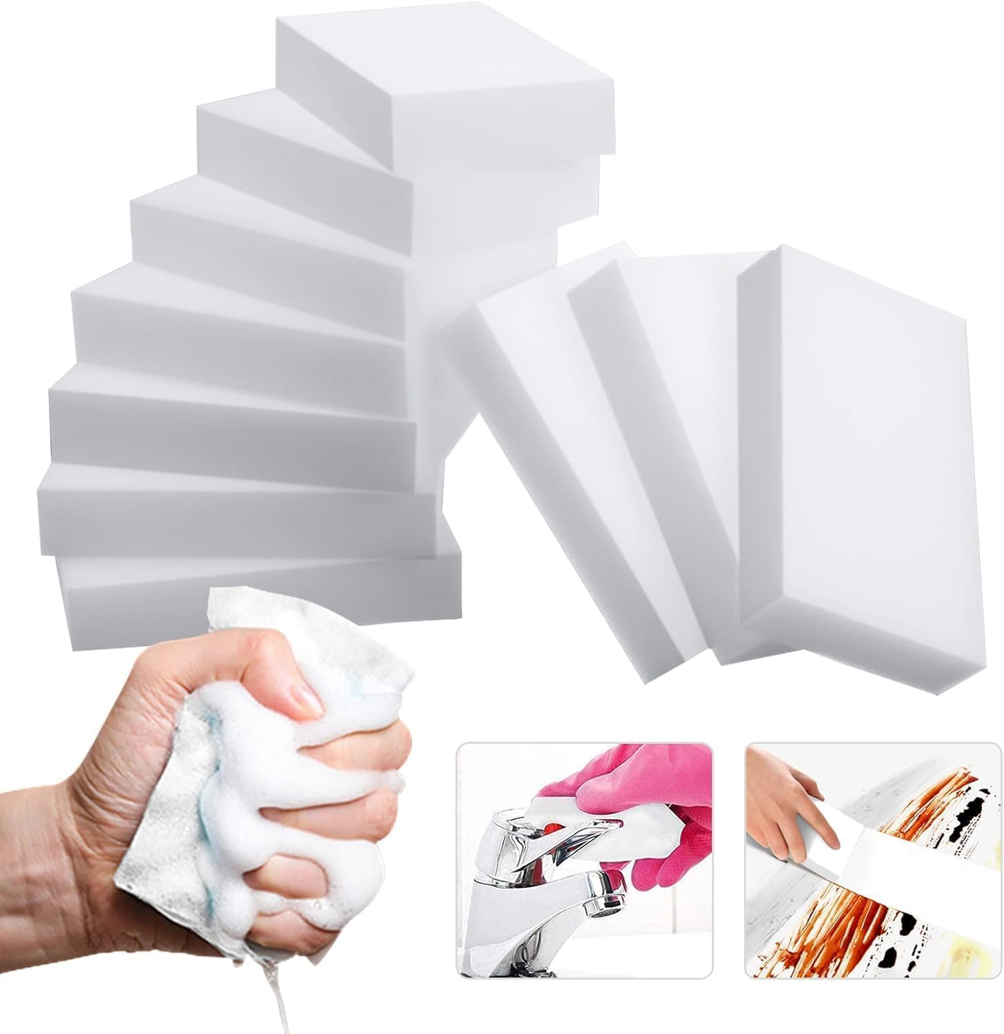 Magic Sponge Eraser, 10 Pack Melamine Sponge Foam, Multi-Functional Household Cleaning Non-Scratch Scrub Sponge Pads for Kitchen, Bathroom, Tub, Sink, Furniture, Car, Walls, Shoes