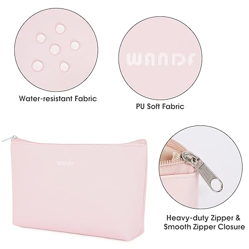 Miniatura 3 de WANDF Bolsa de cosméticos para mujer, bolsa de maquillaje, pequeña bolsa de maquillaje para bolso, resistente al agua, regalo para niñas (L-rosa)