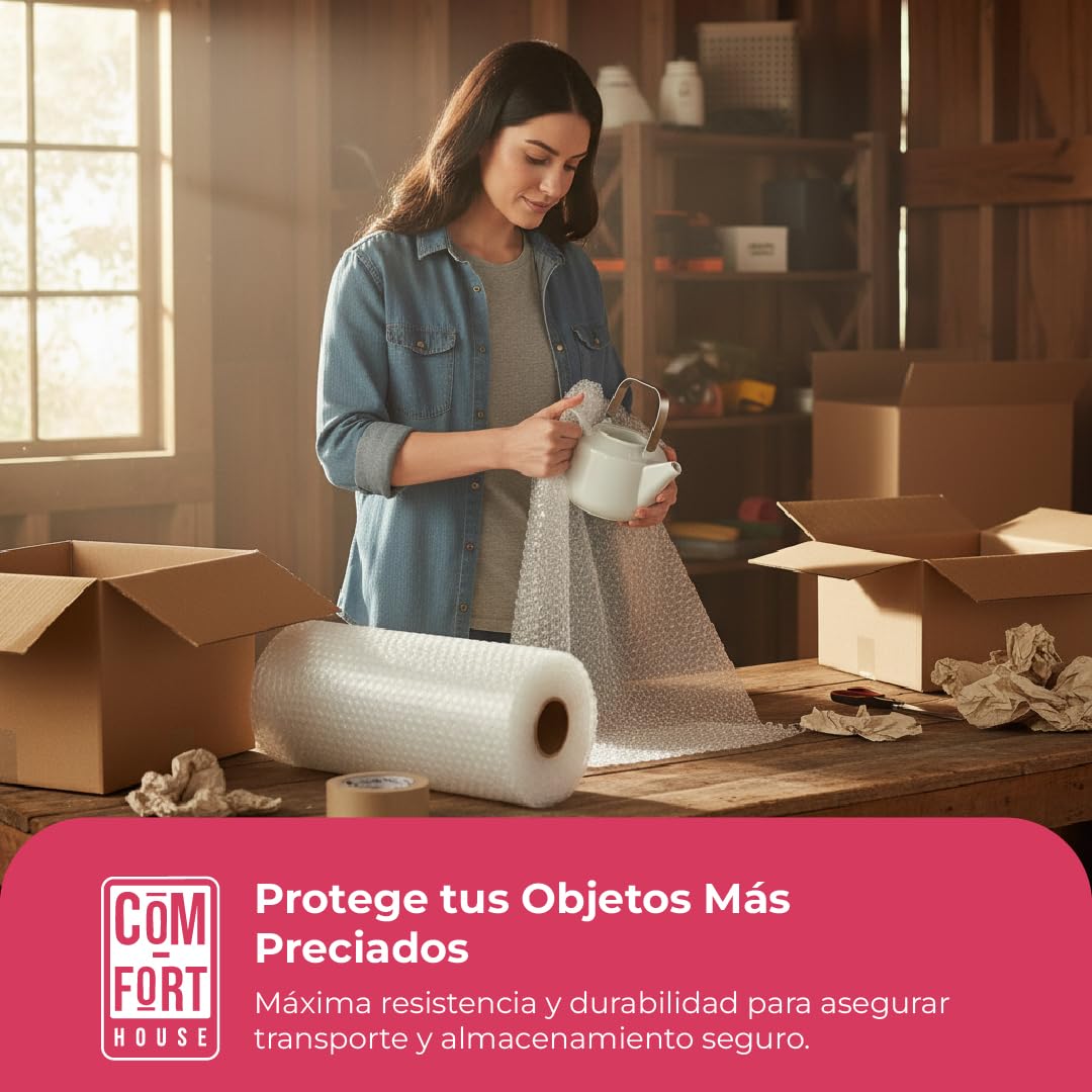 COM-FORT HOUSE- Plástico de Burbujas para Embalaje - 1 MTS x 20 MTS - Rollo Protector Resistente para Mudanzas, Envíos, Almacenaje – Corte Fácil