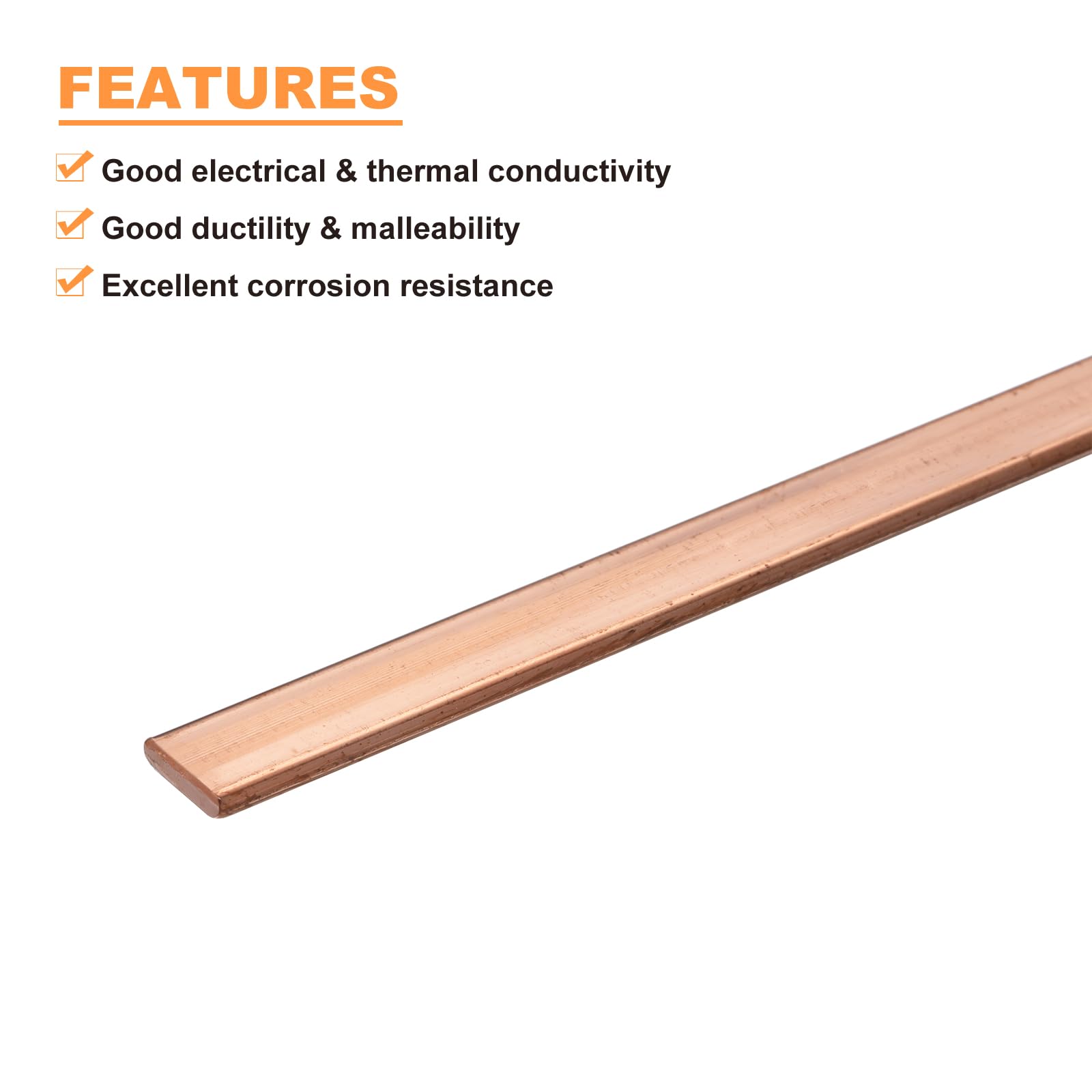 sourcing map Barre plate en cuivre, 0,2 cm d'épaisseur x 1 cm de largeur x 40 cm de long pour barre omnibus électrique (1,5 mm x 10 mm x 400 mm)