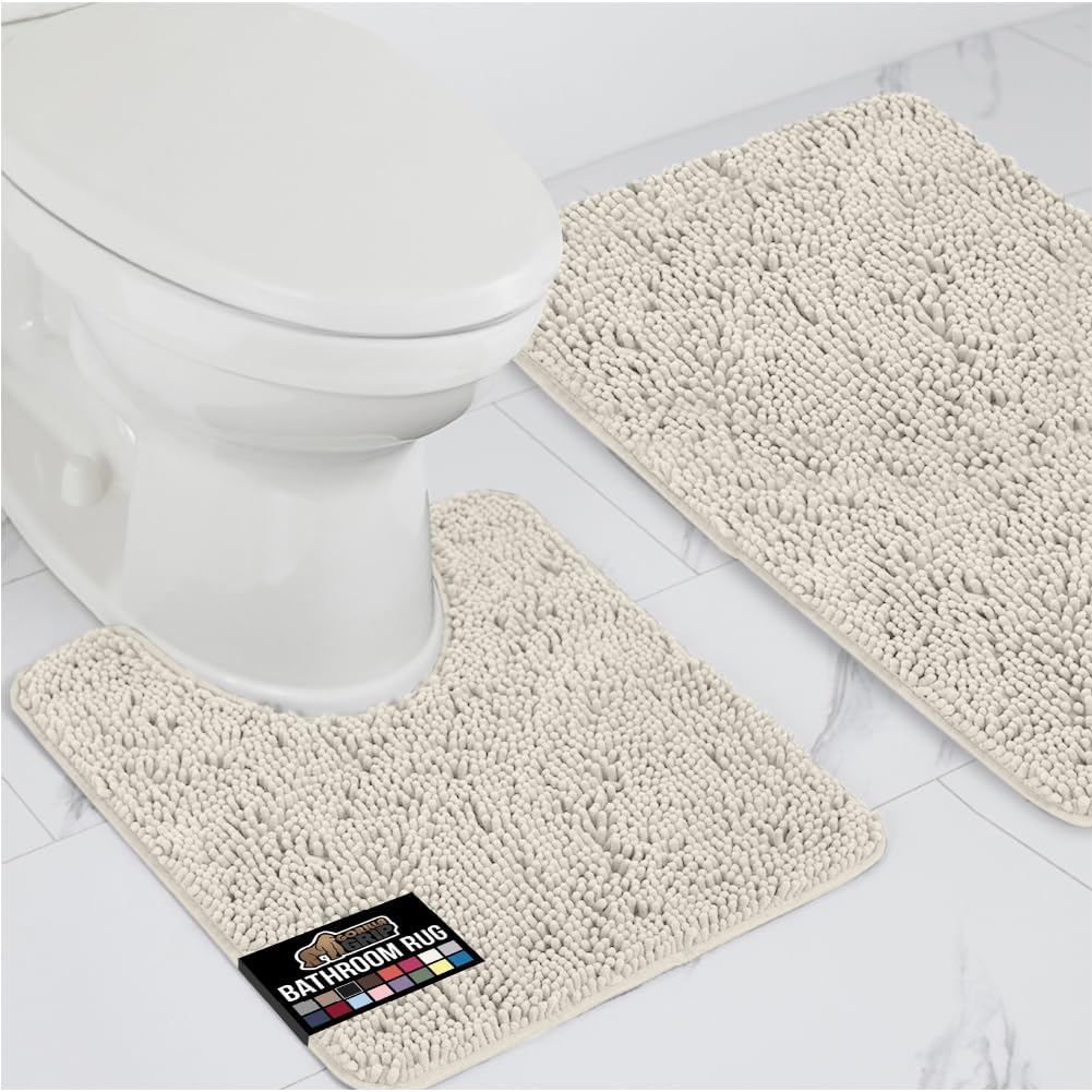 GORILLA GRIP Bathroom Rug Sets, Soft Chenille 2 Piece Area Rugs Set, Toilet Base Mat and 30x20 Carpet, Absorbent Microfiber Washable Mats Dry Quickly, Home Decor and Bath Room Accessories, Ivory