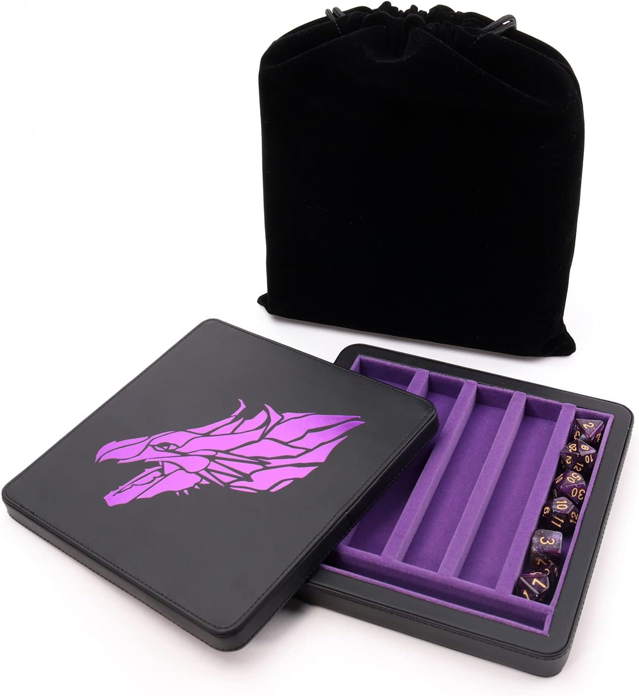 Guarida Magnetic RPG Dice Tray & Organizer - 7.28" Portable Travel Size - Premium Felt-Lined Surface for Dungeons and Dragons, D&D Accessories - Violet Dragon Edition