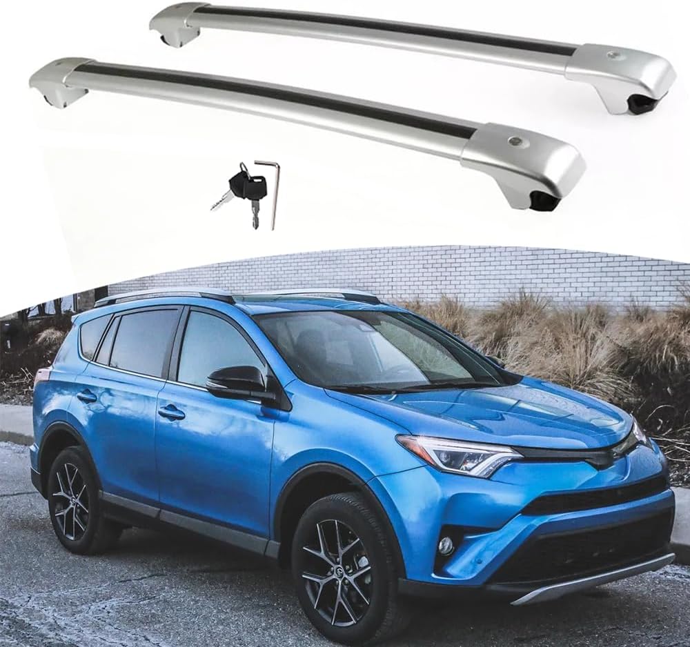2PCS Aluminum Crossbar Cross Bar Fit for Toyota RAV4 2016-2018 Luggage Cargo Carrier Roof Rack Rails with Anti-Theft Locks Lockable (Silver)