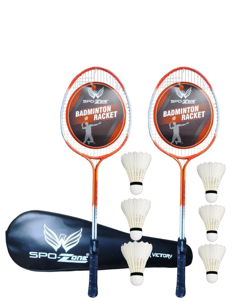 Badminton Racquet Set of 2 with 6 Pieces Feathers Shuttlecock with Badminton Cover Combo -Badminton Kit-image-46