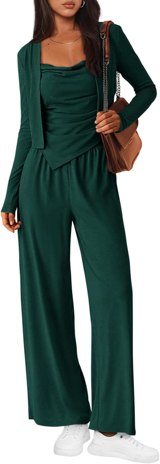 BTFBM Women's Fall Lounge Sets 3 Piece Outfit Tracksuits Casual Long Sleeve Tops High Waisted Sweatpants Set