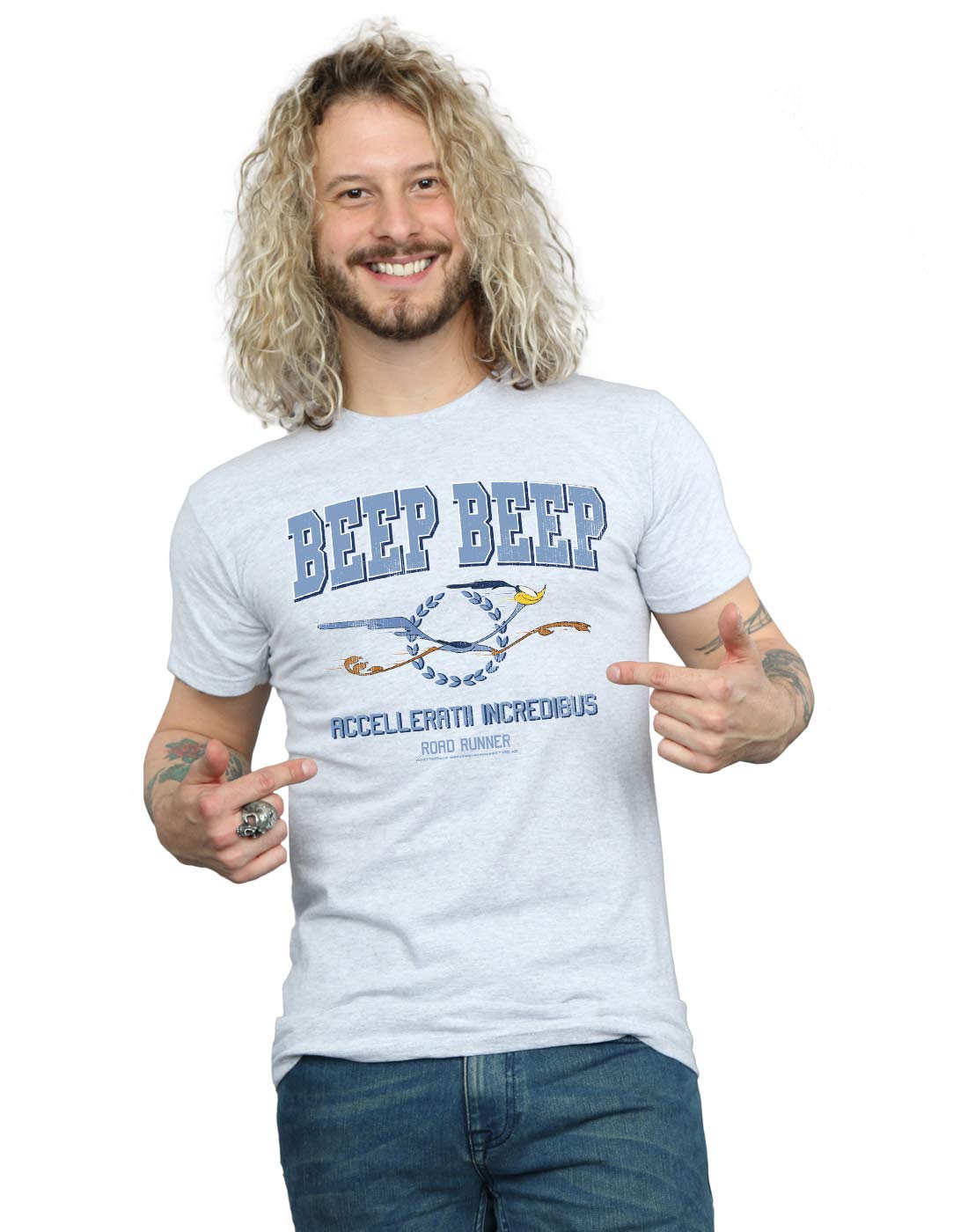 Looney Tunes Road Runner Beep Beep T-Shirt - Grey - L - Men's 100% Cotton