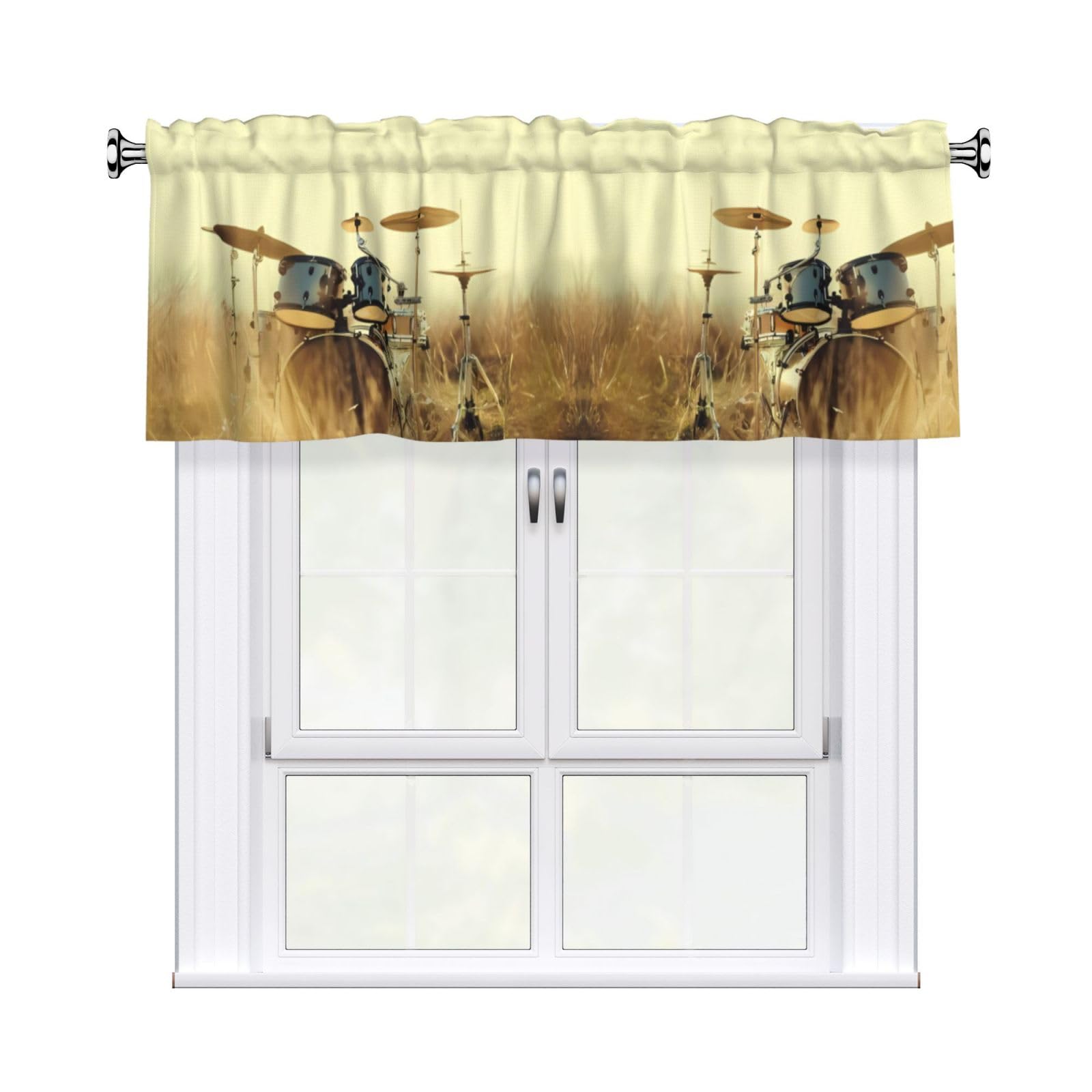 HJFCZH Music Drum in Field Prints Durable Window Layer – 54x18 Inch 100% Polyester Peach Skin Valance for Long-Lasting Style