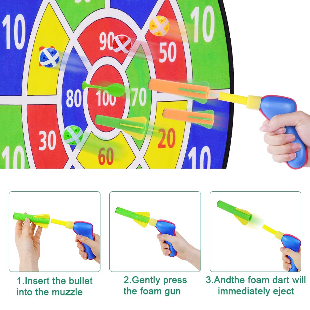 Vicloon Diana Niños, 66CM/26pulgada Dardos de Doble Cara, Juego de Tablero para Interiores y Exteriores, 12 Bolas Adhesivas, 1 Pistola de Aire, 4 Flechas, 6 Dardos, 1 Gancho, 1 Bolsa — view 5