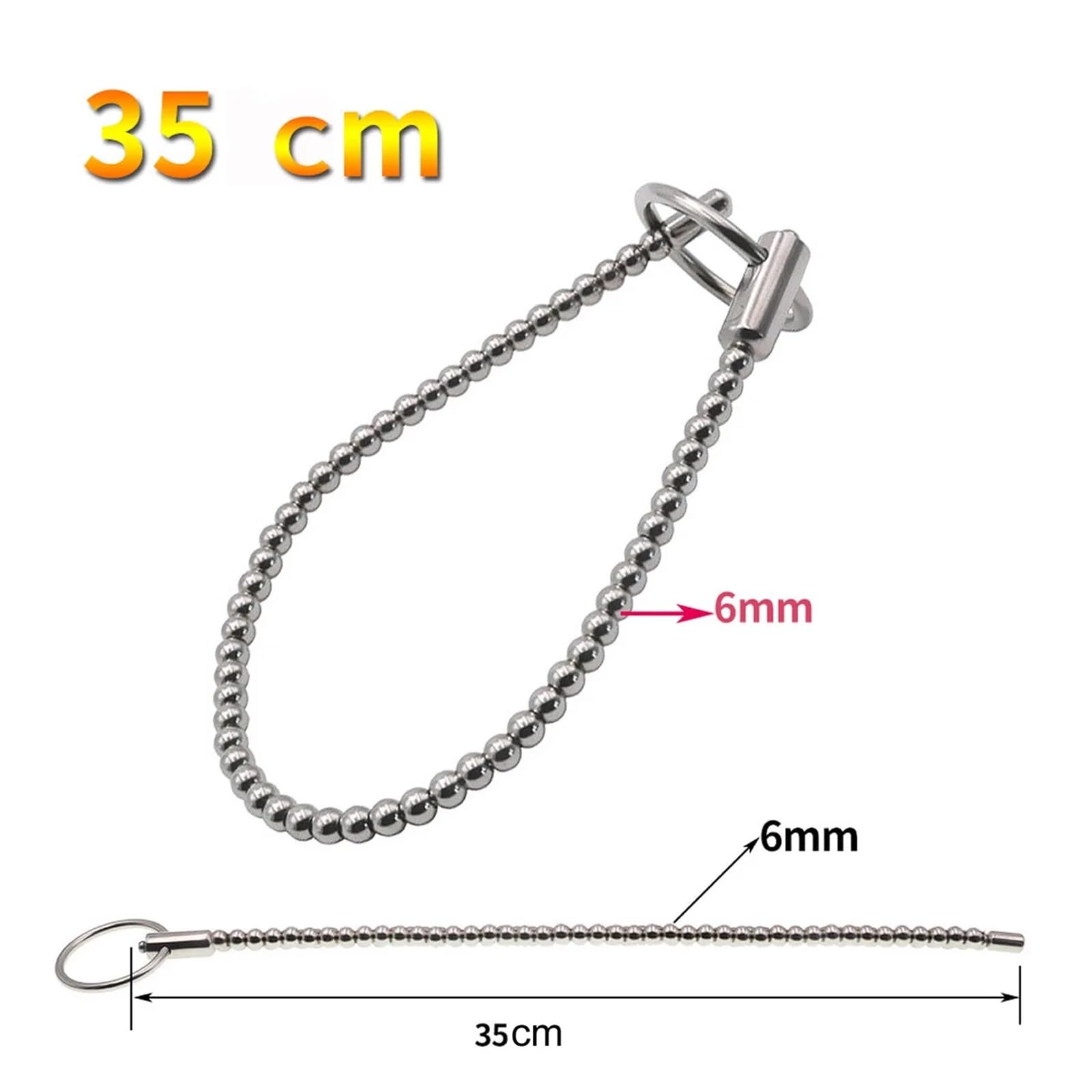 35cm Stainless Steel Urethral Sound Dilators Penis Plug Insert Stimulation Catheter Beads Male Masturbator Horse Eye Sticks BDSM (Color : ): 35cm 6mm