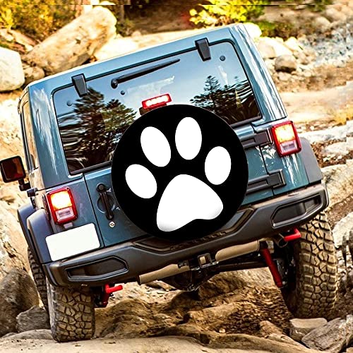 Image of IBILIU Dog Paw Print Spare Tire Cover,Pet Paws White and Black Tire Cover Wheel Protectors Weatherproof Universal Fit for Cars Trailer RV SUV Camper Truck - 15 Inch
