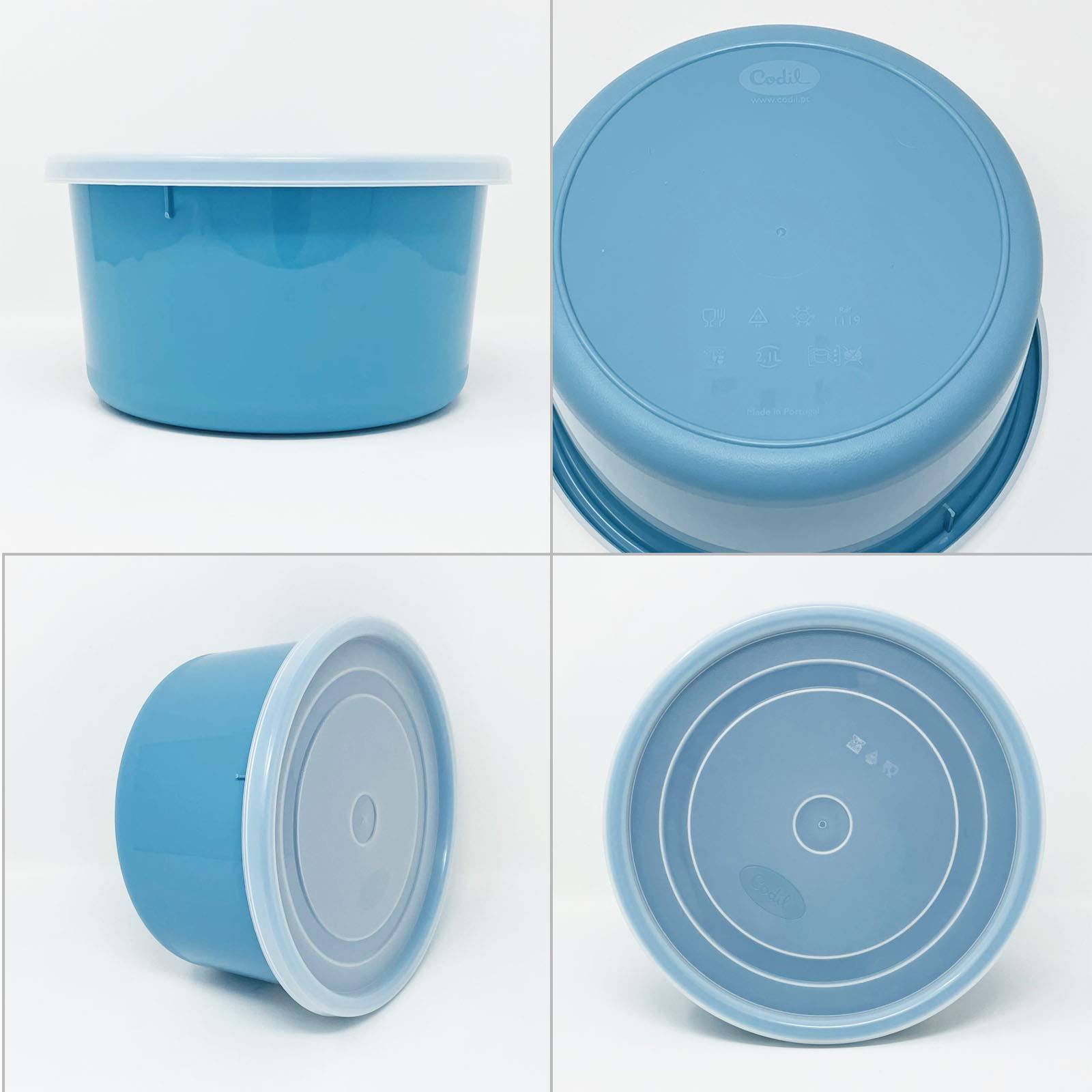 Codil - Set van voedselveilige kunststof containers, rond, herbruikbaar, BPA -vrij, met deksel, voor vaatwasser magnetron en vriezer (roze-groen en blauw, 12 x 0,3 l
