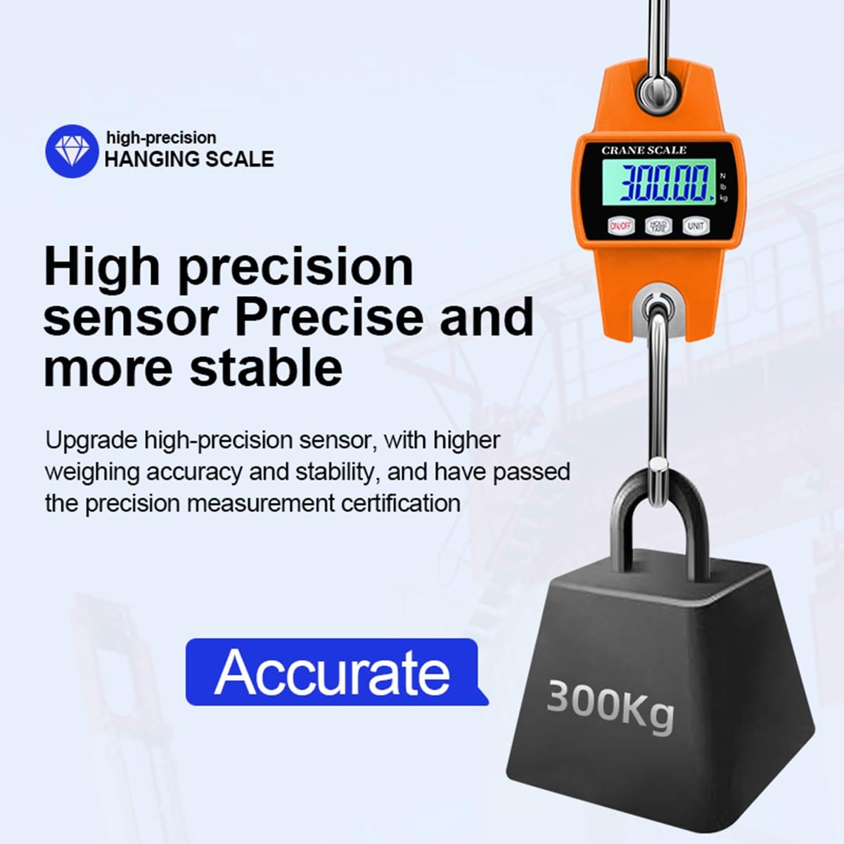 300 Kg Portátil Báscula Digital para Colgar 600 LB Mini Escala De Grúa Colgante Pantalla LCD para Granja, Pesca, Mraket Y Fábrica (Color : Blue)