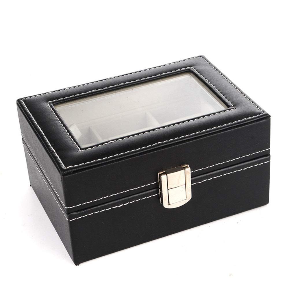 Chtom Caja de almacenamiento para relojes con hebilla de metal, 3 ranuras, color negro (color: negro, tamaño: 15,8 x 11 x 8 cm) (color: negro, tamaño: 15,8 x 11 x 8 cm)