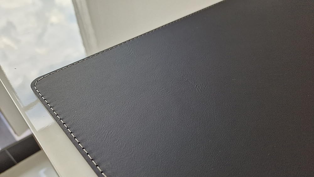 Schreibtischunterlage Echt Leder Nappaleder 60 x 40 Schwarz mit grauer Naht