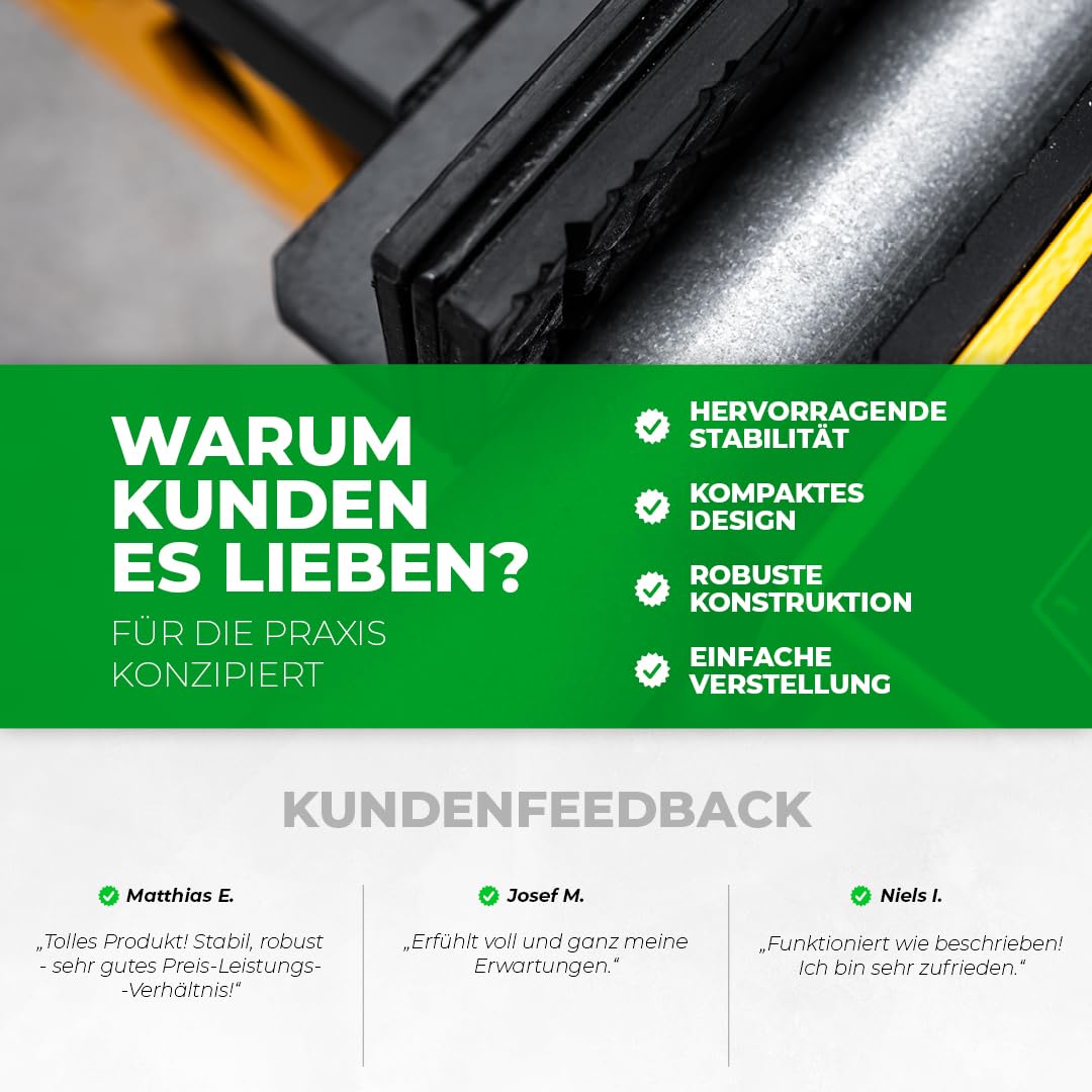 S1 Mobiler Spannbock - Werkbank klappbar mit Schraubstock, 10 kN Spannkraft, 95 cm Spannweite, 250 kg Tragkraft, mit Fußpedal für sichere Bedienung