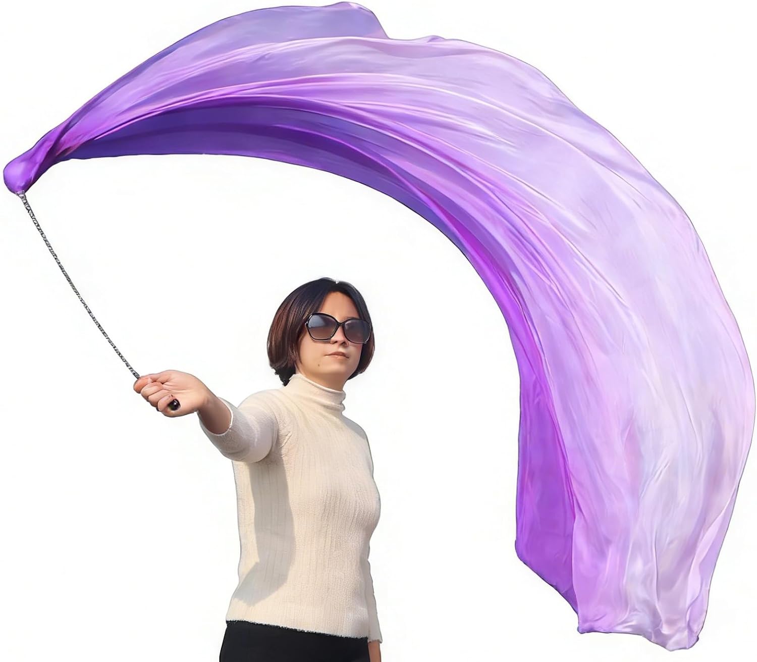 Winged Sirenny Single Piece 70" Play Silk Scarf with Poi Ball, Colorful Silk Flag Ribbon Streamer, Belly Dance Practice VOI