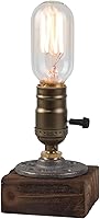 OuXean Vintage Industrial Table Lamp - Dimmable Steampunk Desk Light E26 Wooden Base for Bedroom Living Room Cafe Antique Decor (No Bulb)