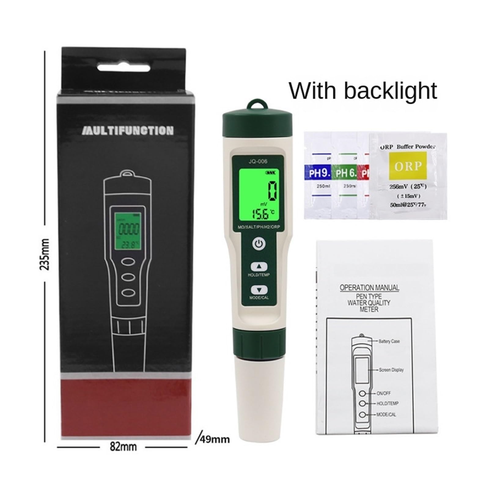 10 in 1 Tester di qualità Acqua PH TDS EC Salt Temp SG ORP H2 Penna Rilevatore Resistività for Acquario Piscina Rilevamento Rapido E Preciso(Without Backlight)