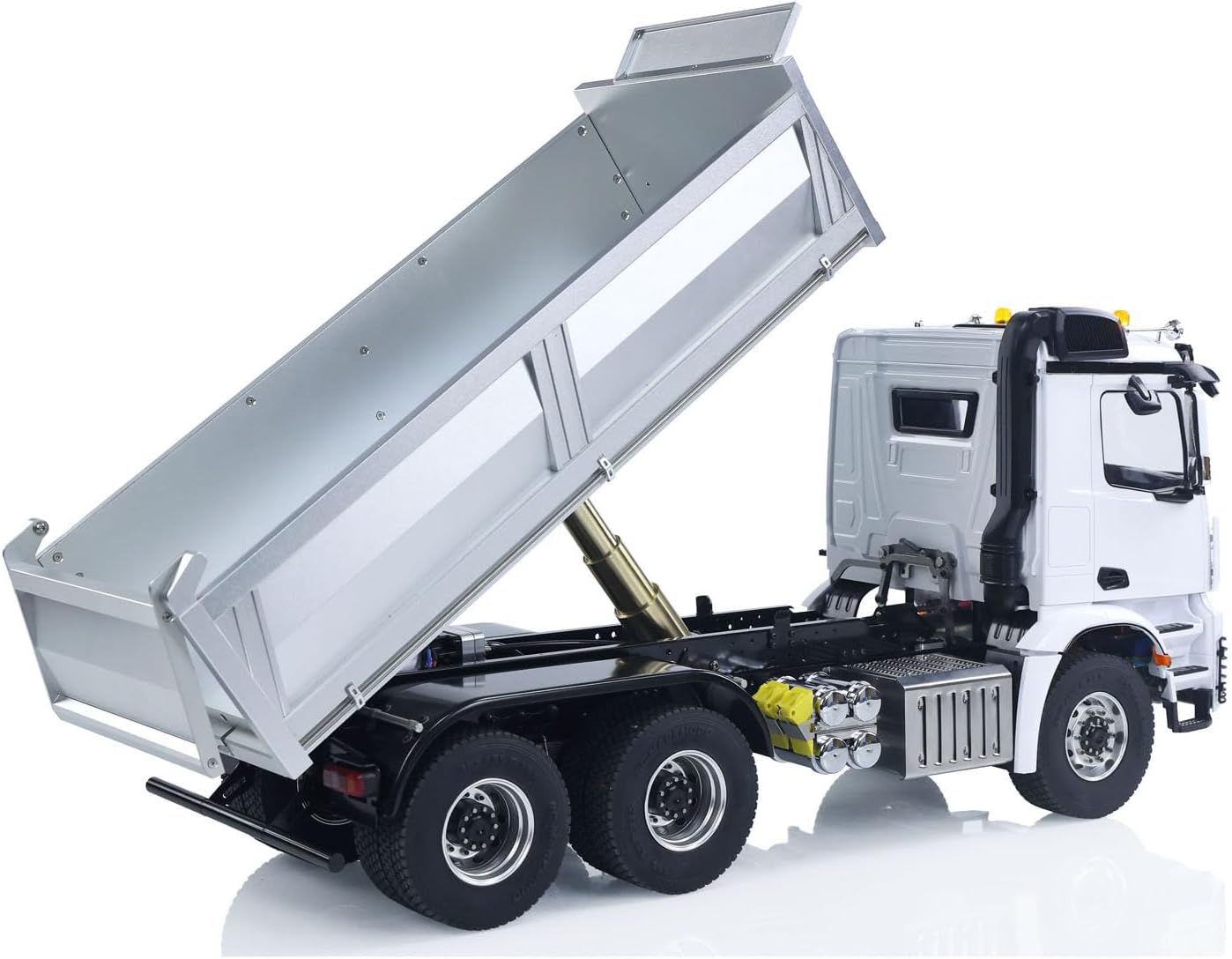 Metal Chassis Model RTR 1/14 RC Hydraulic Dumper 2Speed Remote Control Tipper Car 3Axles NO Lock Differential Axle Radio Battery Hobby Grade Model for Adult(White)