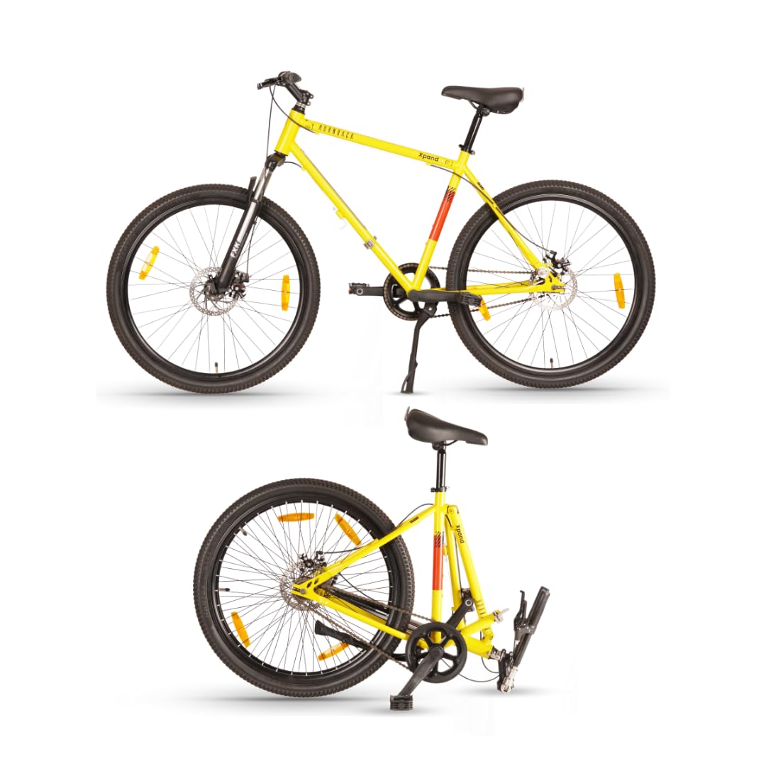 HORNBACK Xpand Full Size Fully Assembled Mountain Foldable Cycle for Men & Women (20-inch Stainless Steel+Alloy Steel Frame, Front Suspension, 27.5-Inch Wheels, Mechanical Disk Brakes) (Flash Yellow) (B0D5BHKWF4) Amazon Price History, Amazon Price Tracker