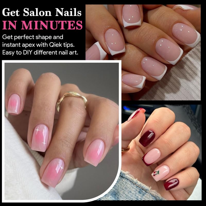 Image of Extra Short Square Nail Tips, 510 Pcs Clear Half Matte, 15 Sizes | 510 PCS clear extra short square tips with half-matte full cover for natural DIY extensions.